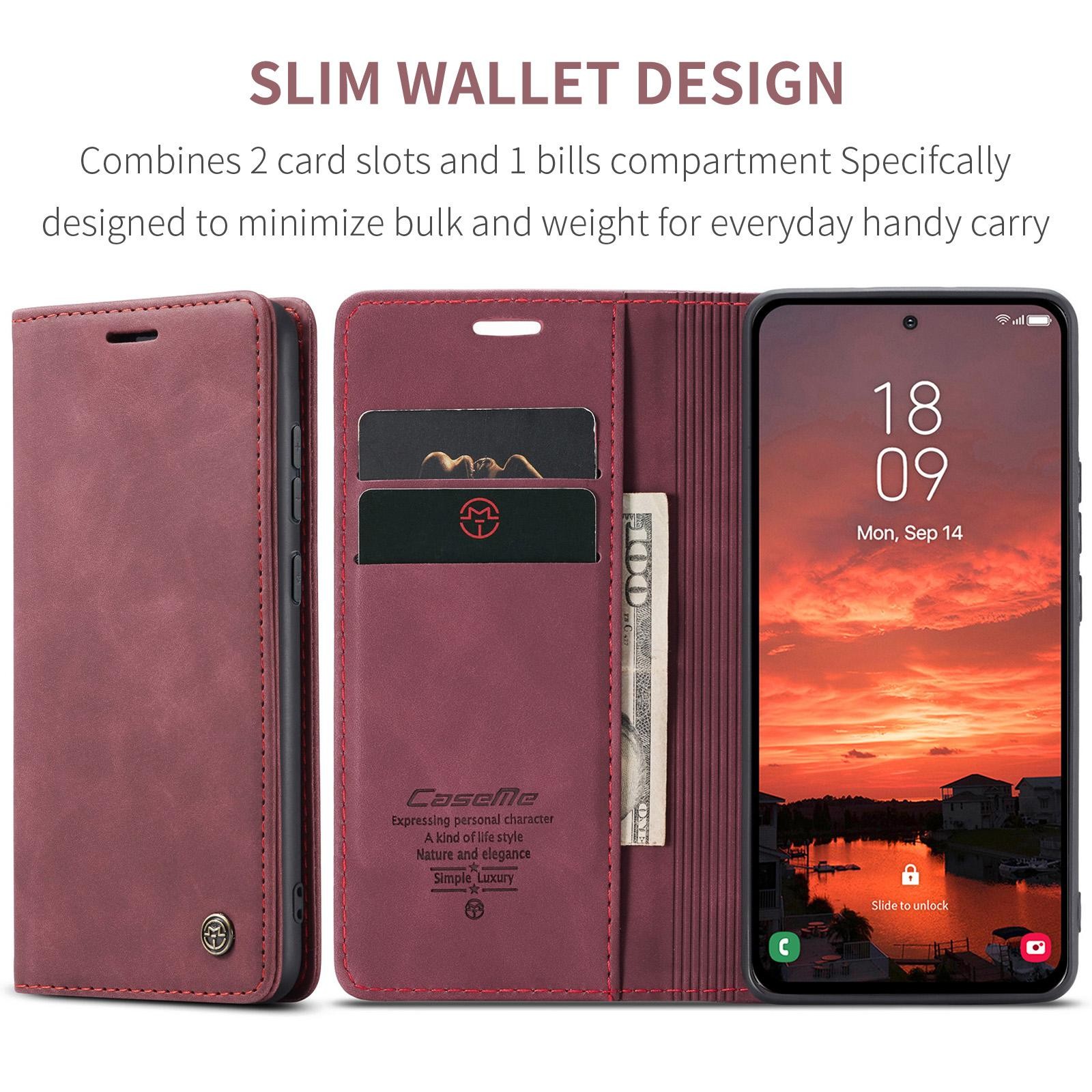 CaseMe 013 Samsung Galaxy S25/S24 5G Retro Leather Θήκη Βιβλίο -Red