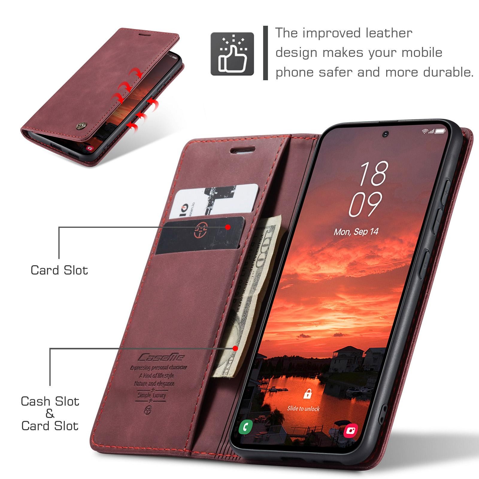 CaseMe 013 Samsung Galaxy S25/S24 5G Retro Leather Θήκη Βιβλίο -Red
