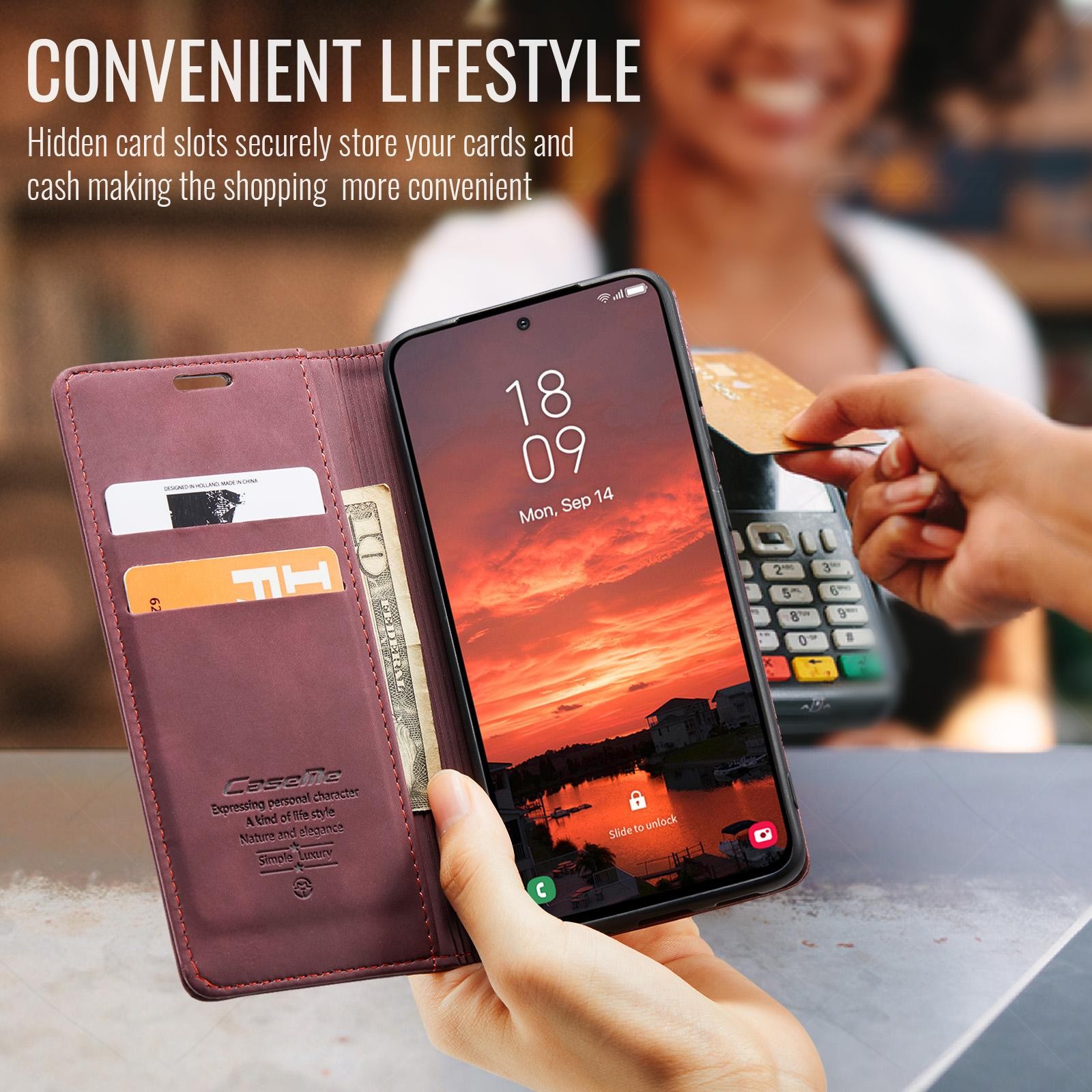 CaseMe 013 Samsung Galaxy S25/S24 5G Retro Leather Θήκη Βιβλίο -Red