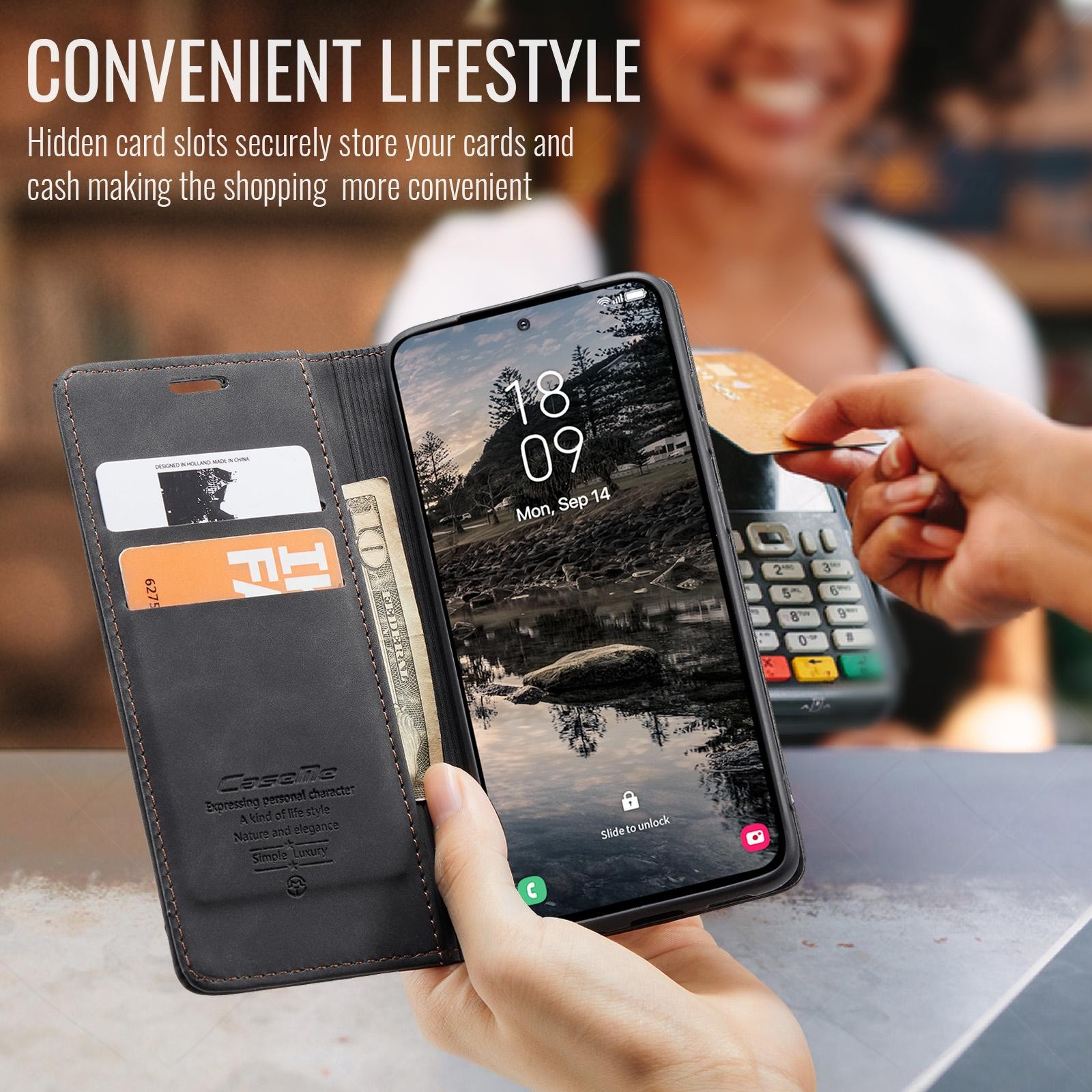 CaseMe 013 Samsung Galaxy S25/S24 5G Retro Leather Θήκη Βιβλίο -Black