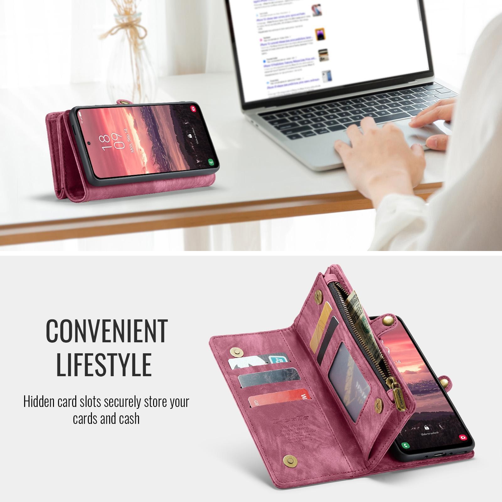 CaseMe 008 Samsung Galaxy A36 5G Θήκη Πορτοφόλι με Αποσπώμενη Θήκη Σιλικόνης -Wine Red