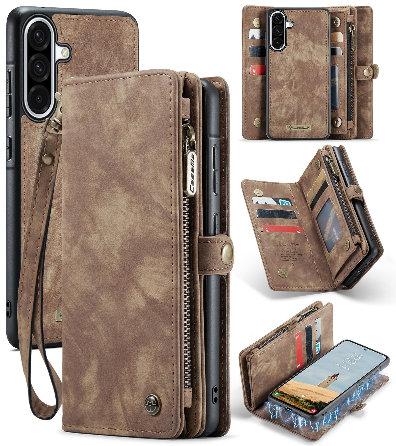 CaseMe 008 Samsung Galaxy A36 5G Θήκη Πορτοφόλι με Αποσπώμενη Θήκη Σιλικόνης -Brown