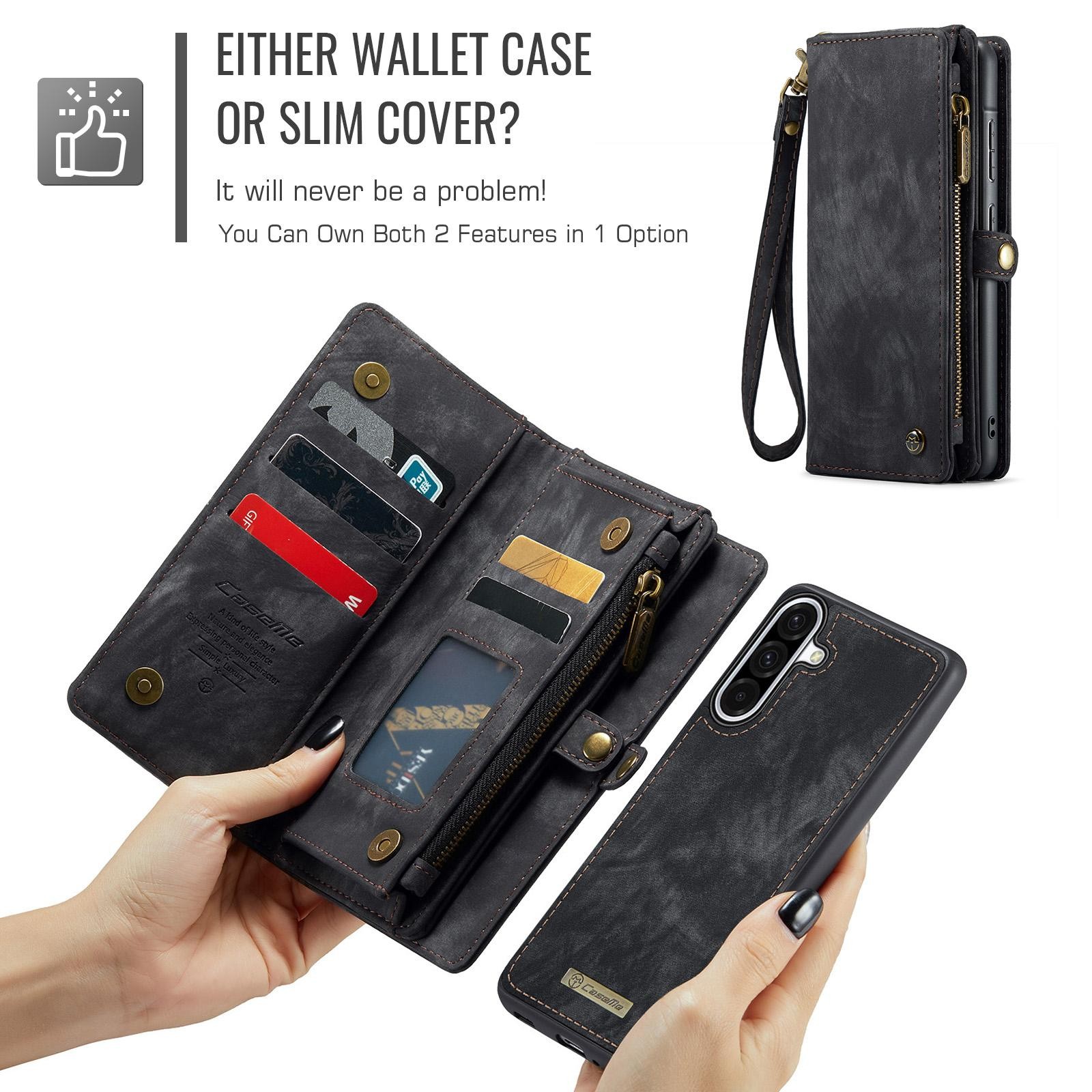 CaseMe 008 Samsung Galaxy A36 5G Θήκη Πορτοφόλι με Αποσπώμενη Θήκη Σιλικόνης -Black