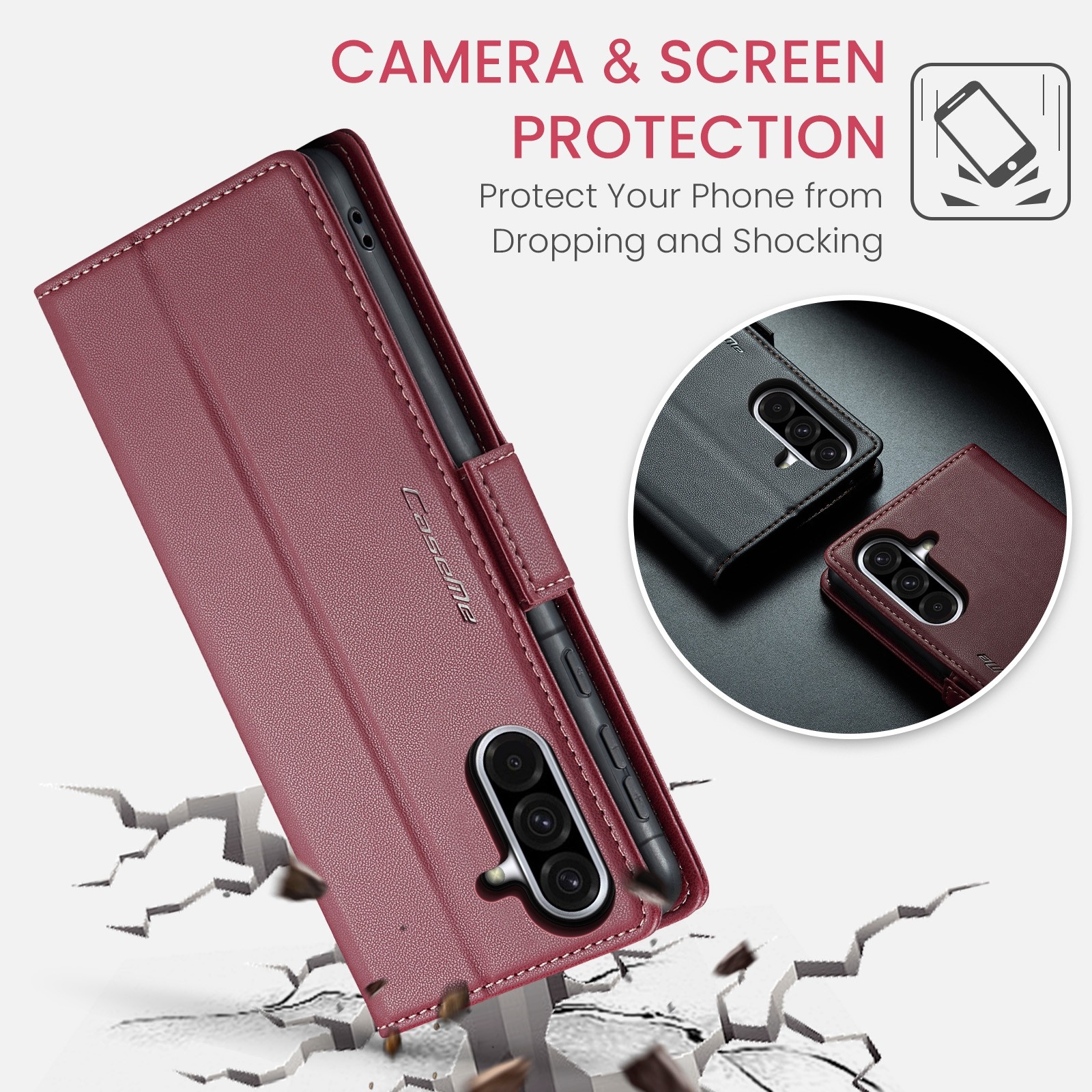 CaseMe 023 Samsung Galaxy A36 5G RFID Θήκη Πορτοφόλι Δερμάτινη –Red