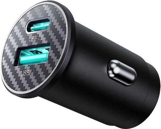Joyroom JR-CCN16 Mini Φορτιστής Αυτοκινήτου με 2 Θύρες 1xUSB-A Και 1xUSB-C 15W Μαύρος