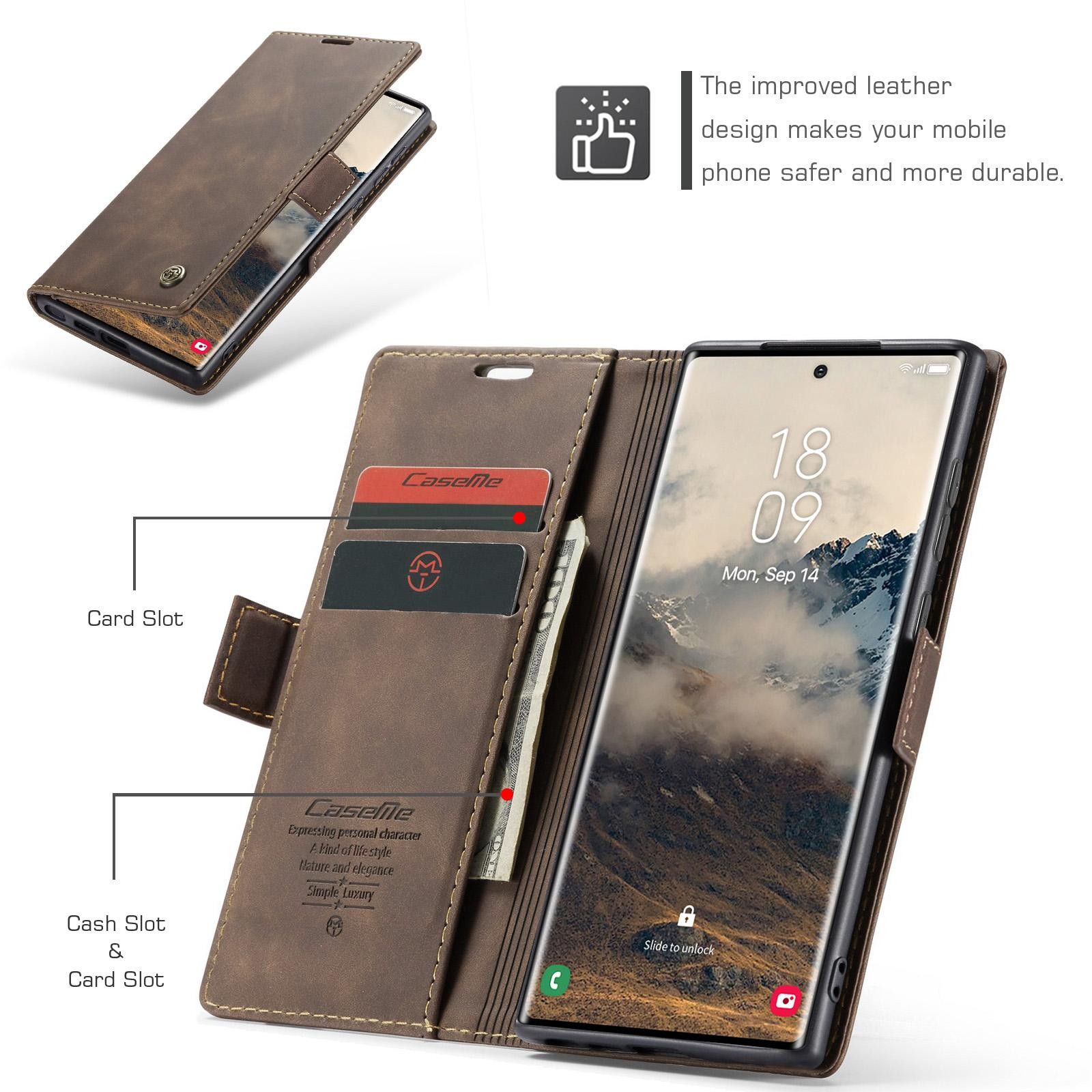 CaseMe 013 Samsung Galaxy S25 Ultra 5G Retro Leather Θήκη Βιβλίο -Coffee