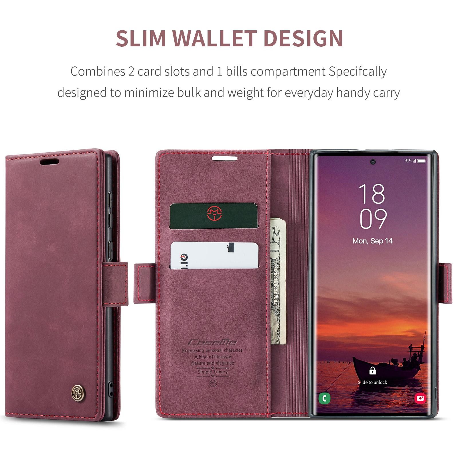 CaseMe 013 Samsung Galaxy S25 Ultra 5G Retro Leather Θήκη Βιβλίο -Red