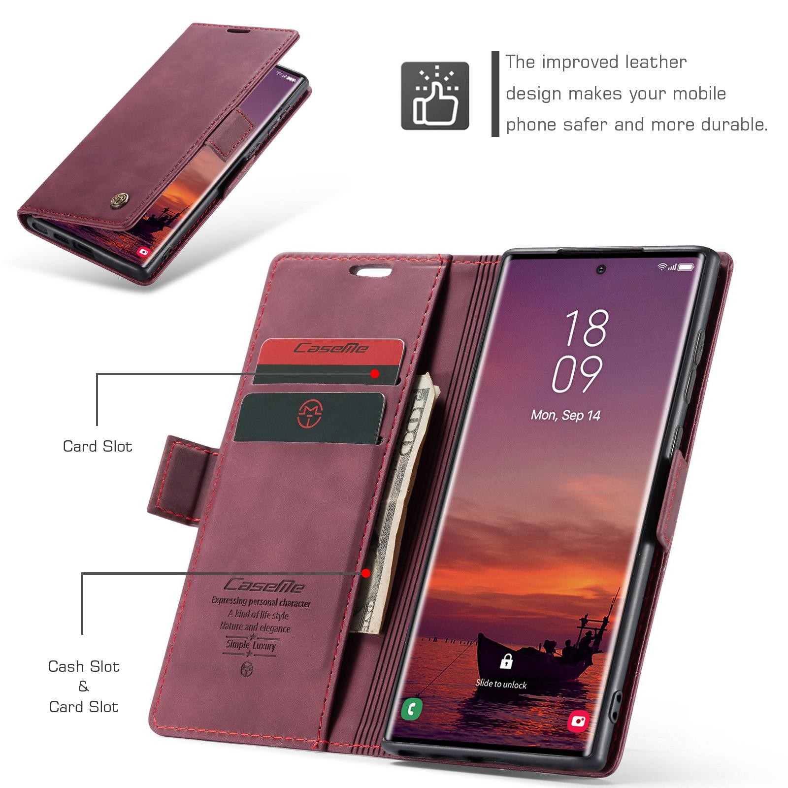 CaseMe 013 Samsung Galaxy S25 Ultra 5G Retro Leather Θήκη Βιβλίο -Red