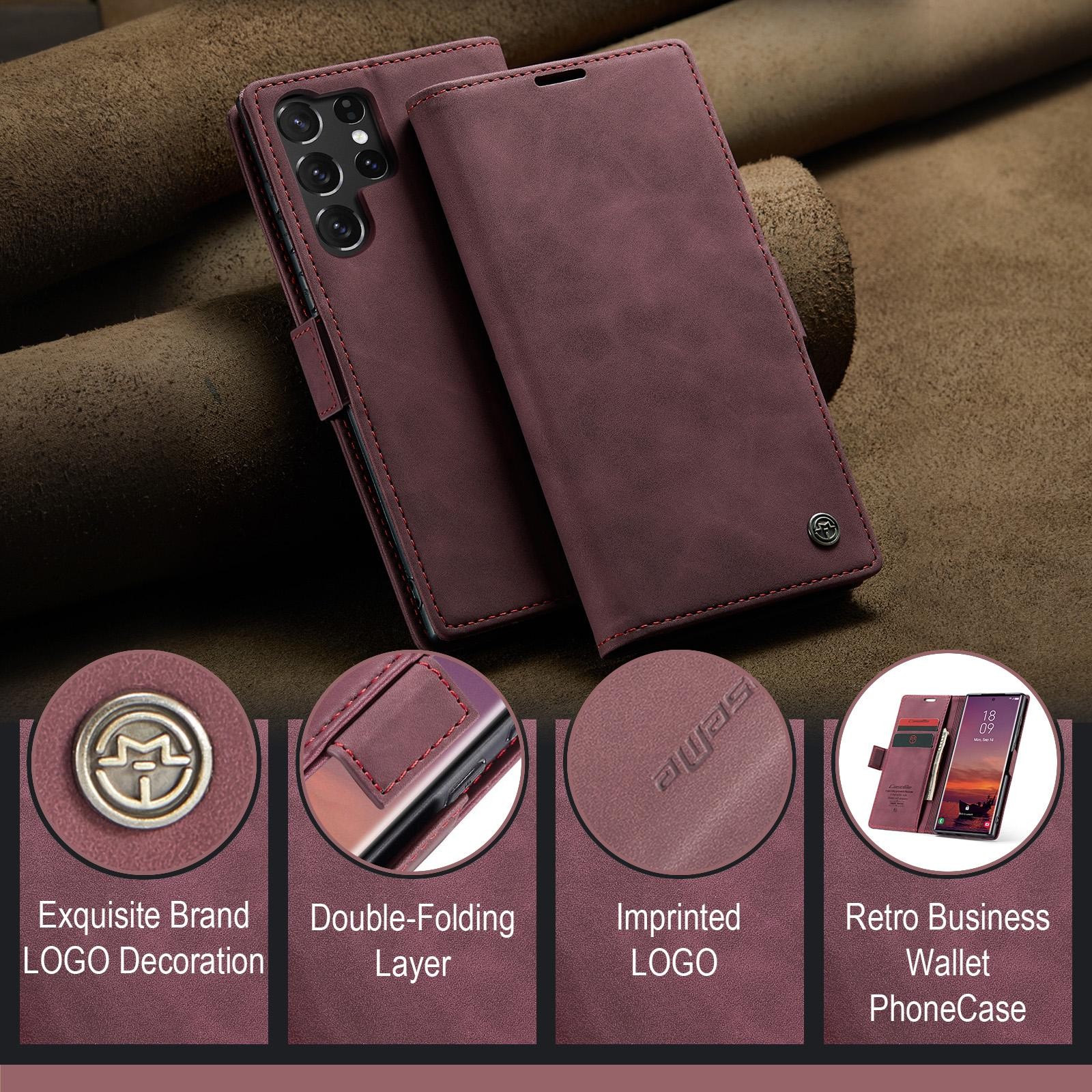 CaseMe 013 Samsung Galaxy S25 Ultra 5G Retro Leather Θήκη Βιβλίο -Red