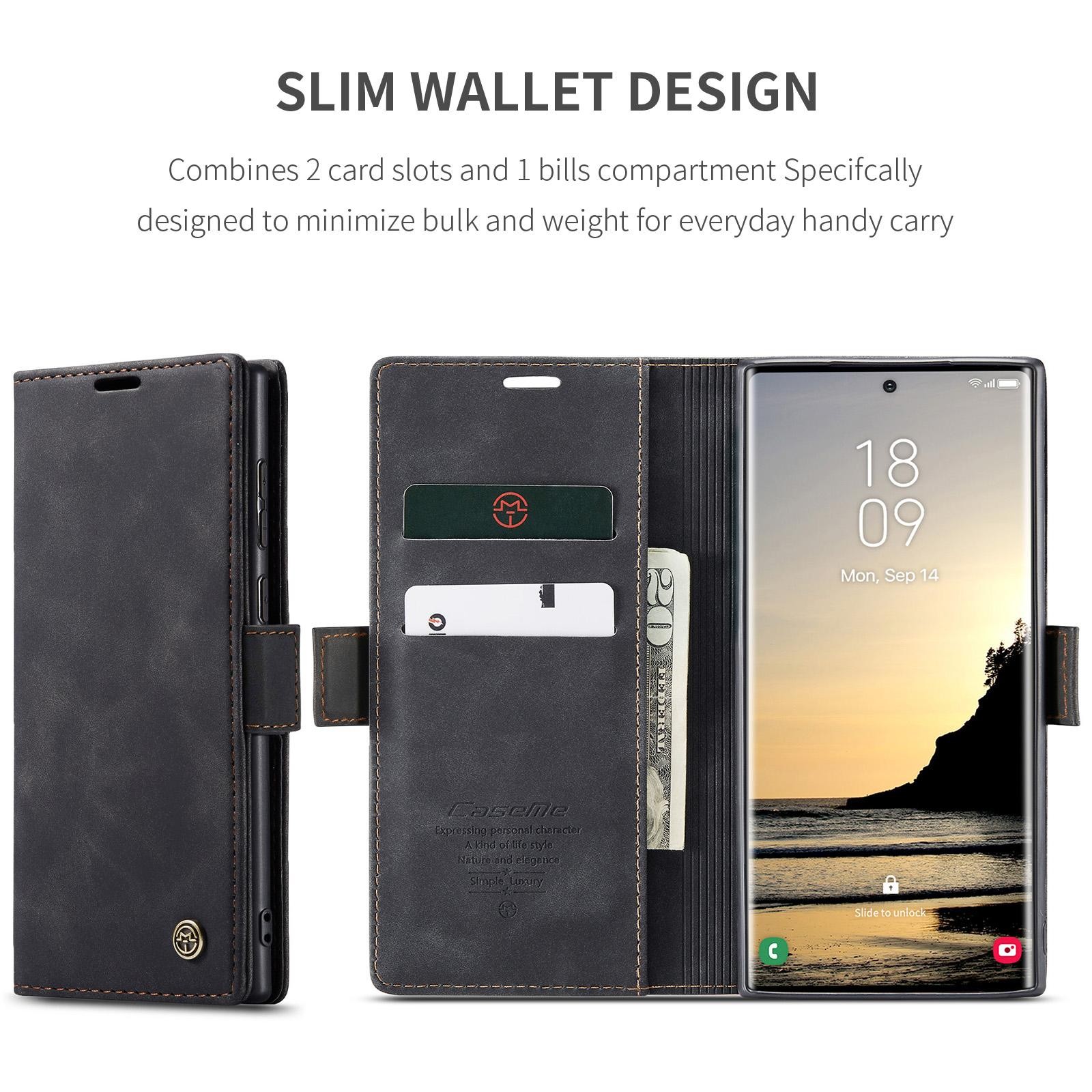 CaseMe 013 Samsung Galaxy S25 Ultra 5G Retro Leather Θήκη Βιβλίο -Black