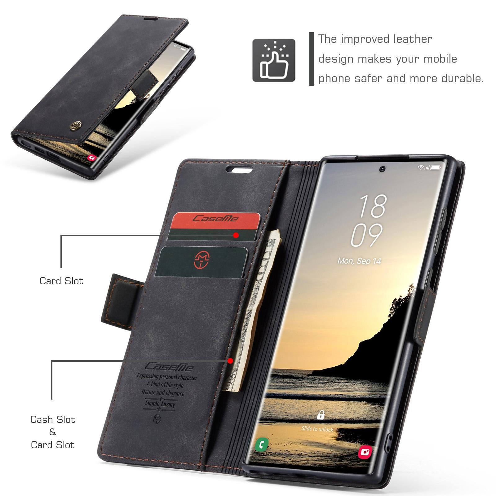 CaseMe 013 Samsung Galaxy S25 Ultra 5G Retro Leather Θήκη Βιβλίο -Black