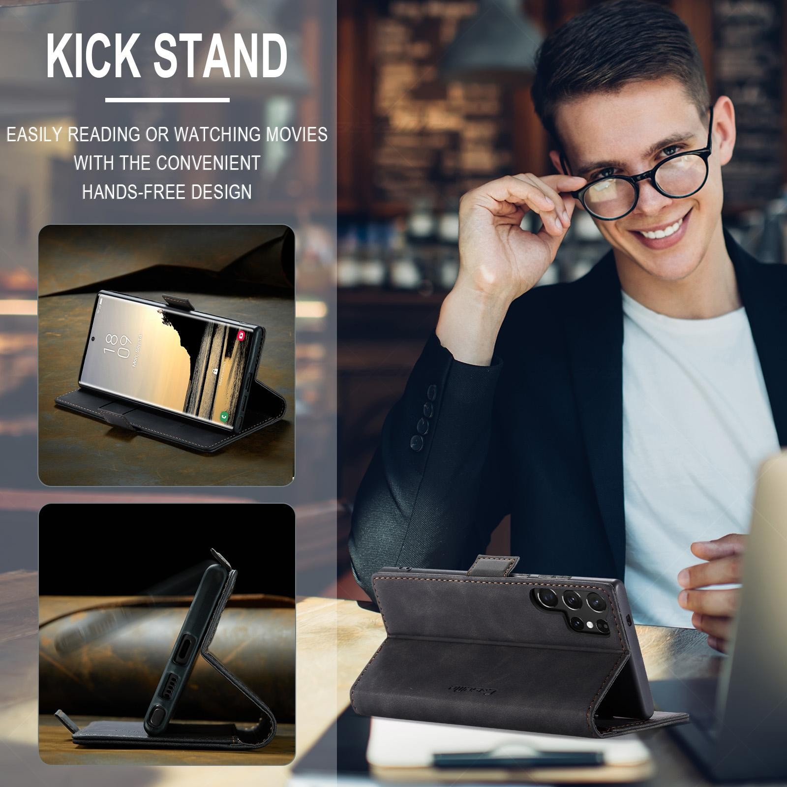 CaseMe 013 Samsung Galaxy S25 Ultra 5G Retro Leather Θήκη Βιβλίο -Black