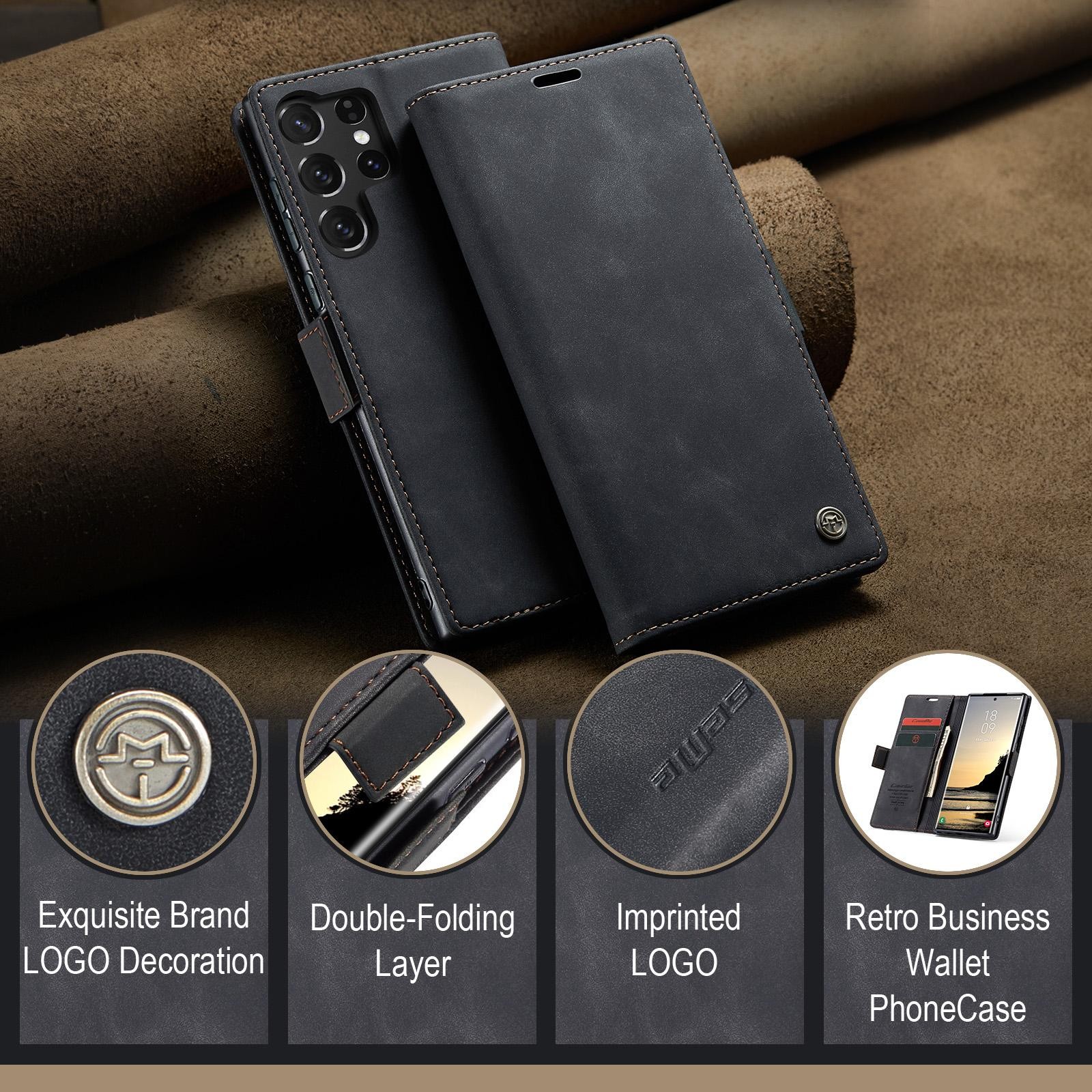 CaseMe 013 Samsung Galaxy S25 Ultra 5G Retro Leather Θήκη Βιβλίο -Black
