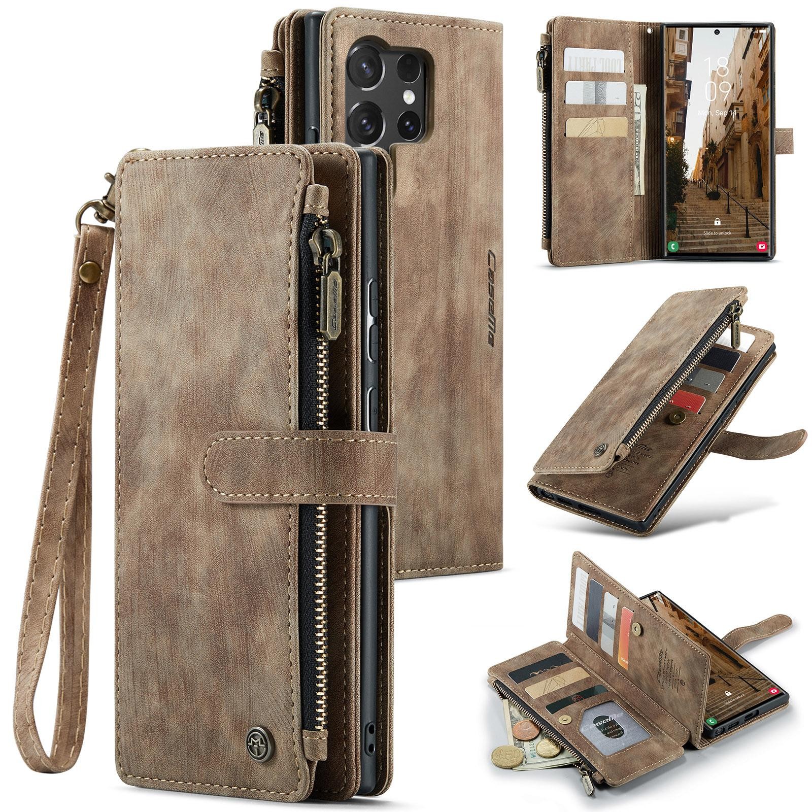 CaseMe C30 Samsung Galaxy S25 Ultra 5G Card Slots Zipper Θήκη Πορτοφόλι Δερμάτινη –Brown