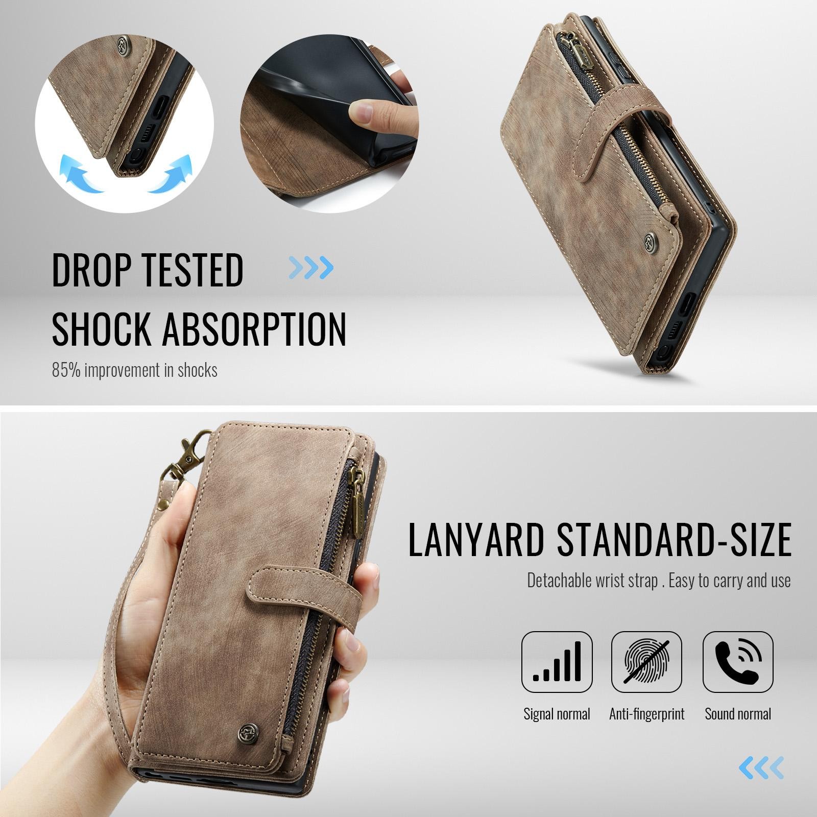 CaseMe C30 Samsung Galaxy S25 Ultra 5G Card Slots Zipper Θήκη Πορτοφόλι Δερμάτινη –Brown