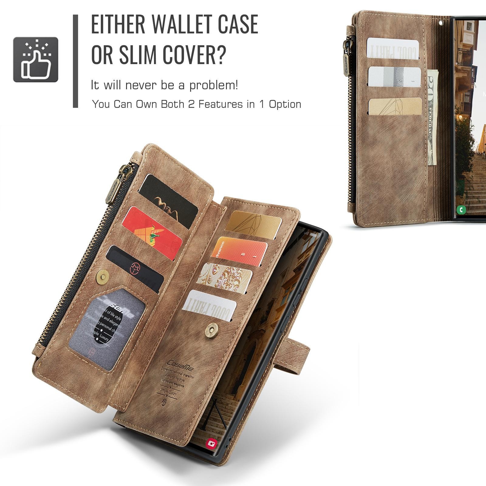 CaseMe C30 Samsung Galaxy S25 Ultra 5G Card Slots Zipper Θήκη Πορτοφόλι Δερμάτινη –Brown