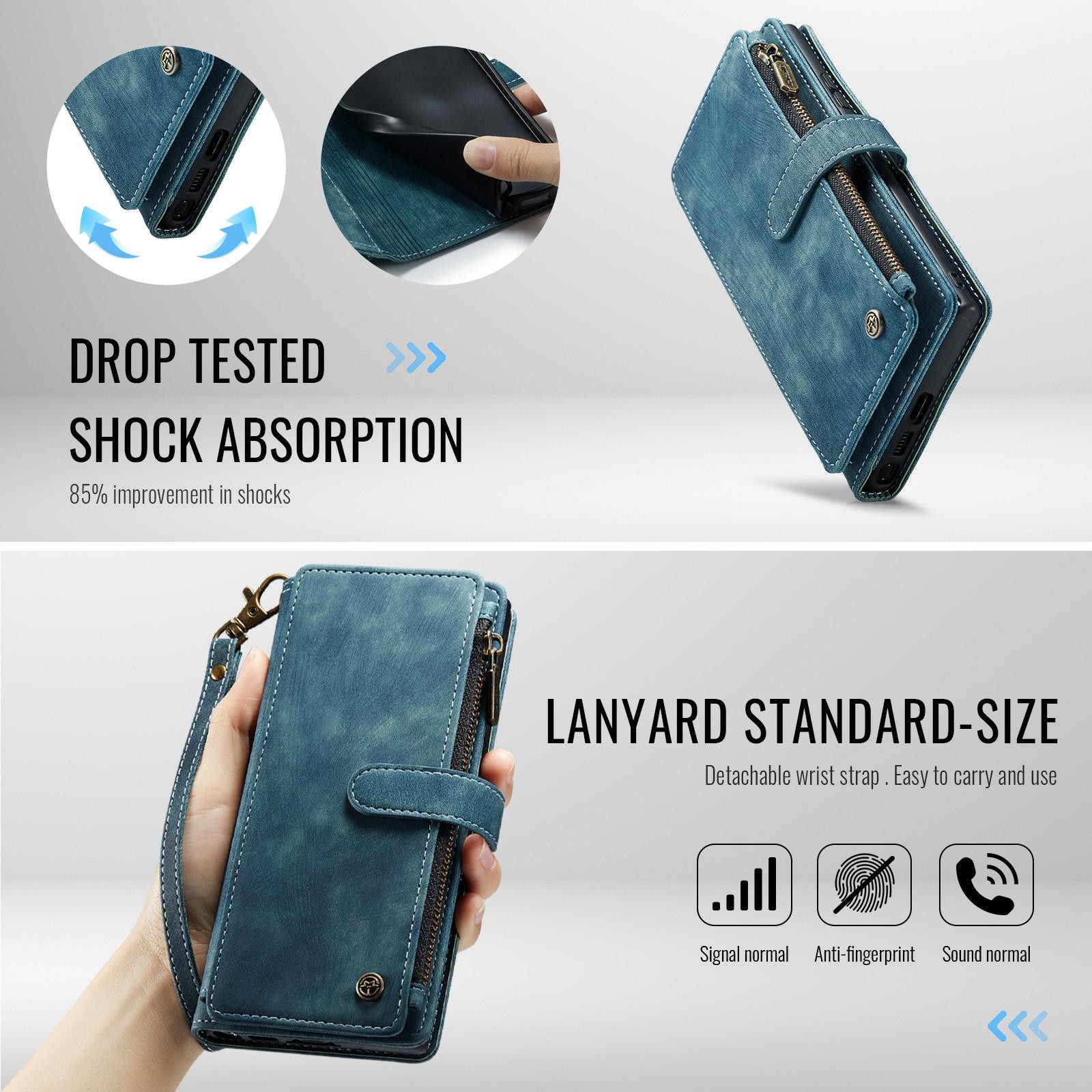 CaseMe C30 Samsung Galaxy S25 Ultra 5G Card Slots Zipper Θήκη Πορτοφόλι Δερμάτινη –Blue
