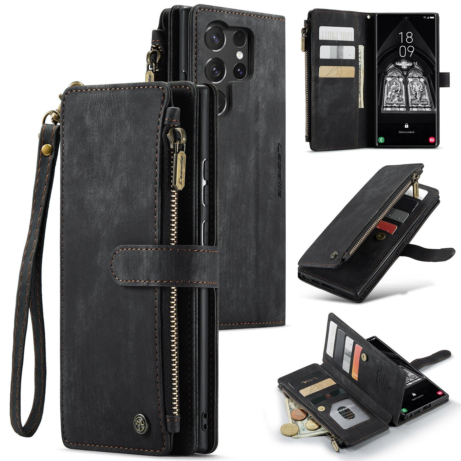 CaseMe C30 Samsung Galaxy S25 Ultra 5G Card Slots Zipper Θήκη Πορτοφόλι Δερμάτινη –Black