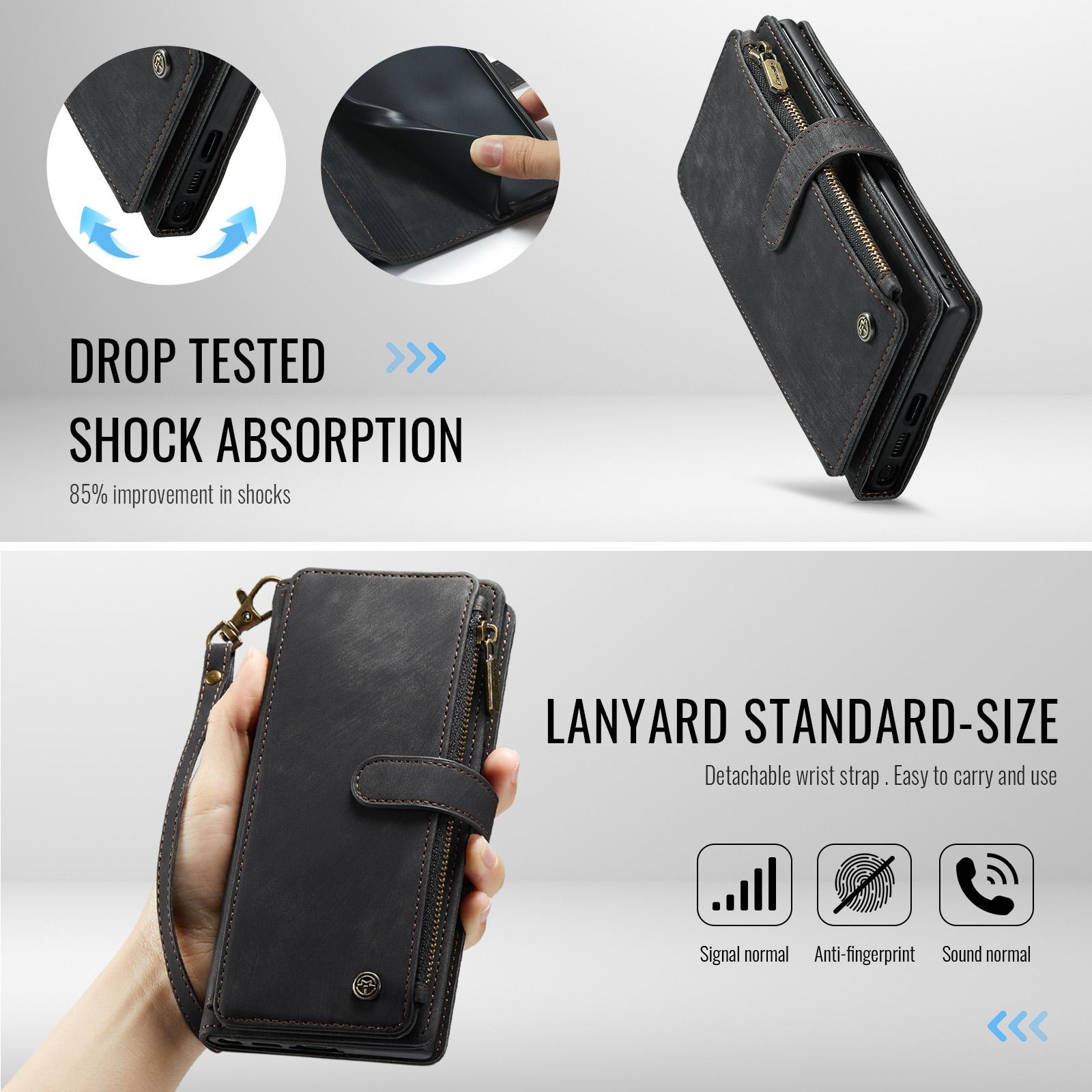 CaseMe C30 Samsung Galaxy S25 Ultra 5G Card Slots Zipper Θήκη Πορτοφόλι Δερμάτινη –Black