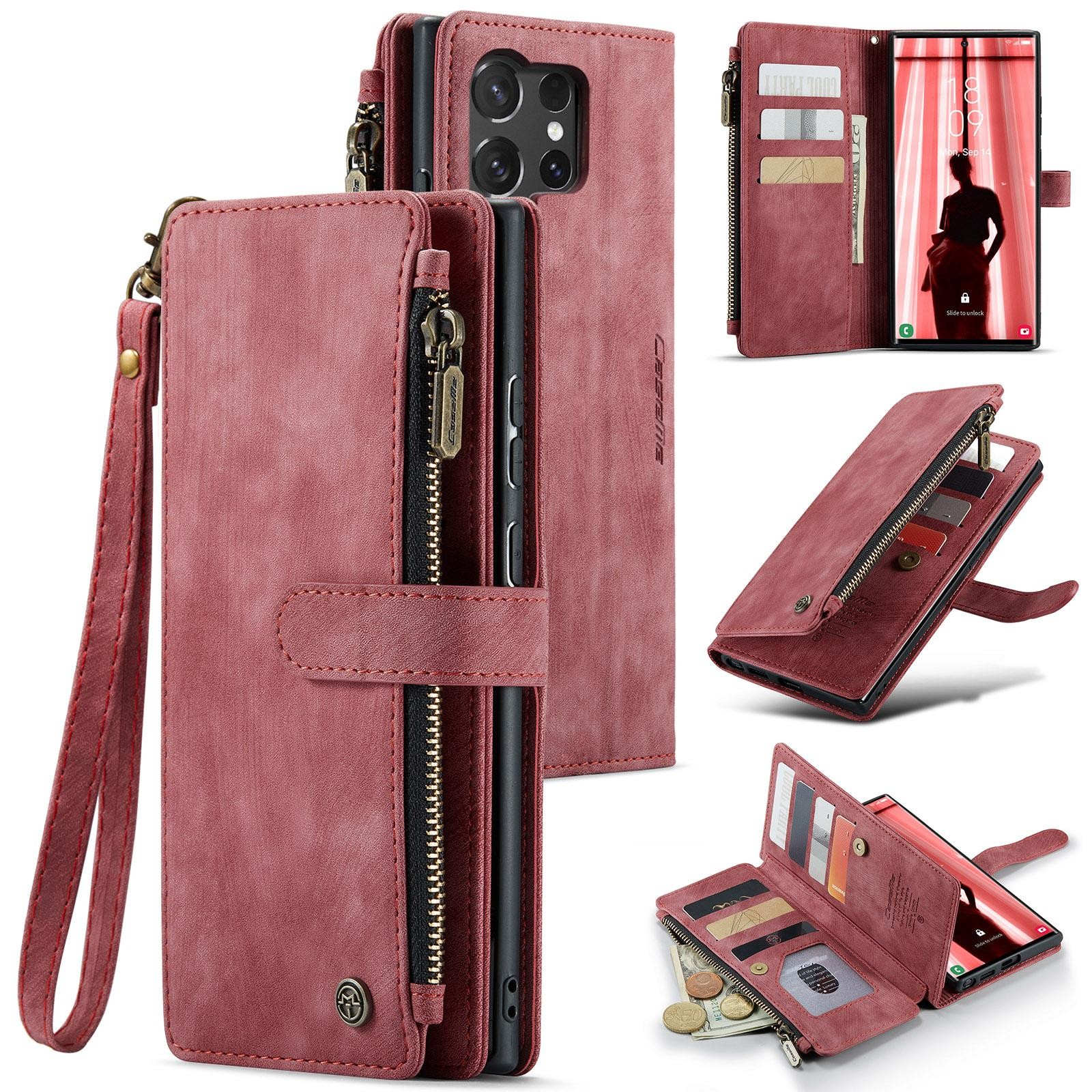 CaseMe C30 Samsung Galaxy S25 Ultra 5G Card Slots Zipper Θήκη Πορτοφόλι Δερμάτινη –Red