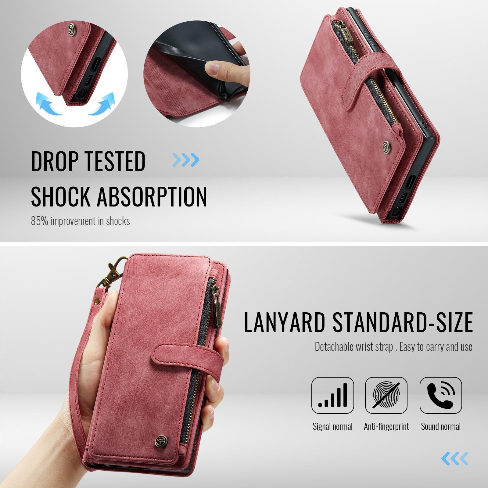 CaseMe C30 Samsung Galaxy S25 Ultra 5G Card Slots Zipper Θήκη Πορτοφόλι Δερμάτινη –Red
