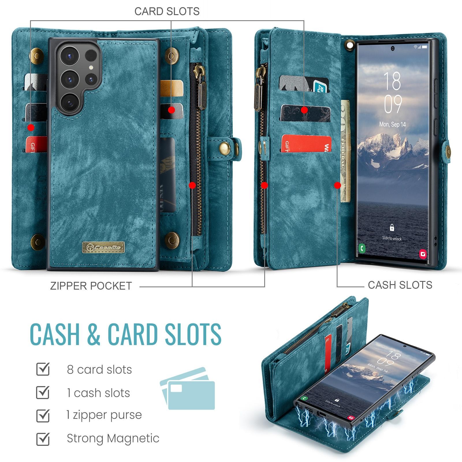 CaseMe 008 Samsung Galaxy S25 Ultra 5G Θήκη Πορτοφόλι με Αποσπώμενη Θήκη Σιλικόνης - Blue