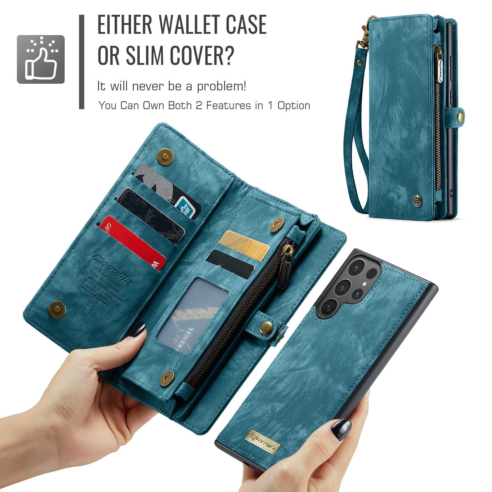 CaseMe 008 Samsung Galaxy S25 Ultra 5G Θήκη Πορτοφόλι με Αποσπώμενη Θήκη Σιλικόνης - Blue