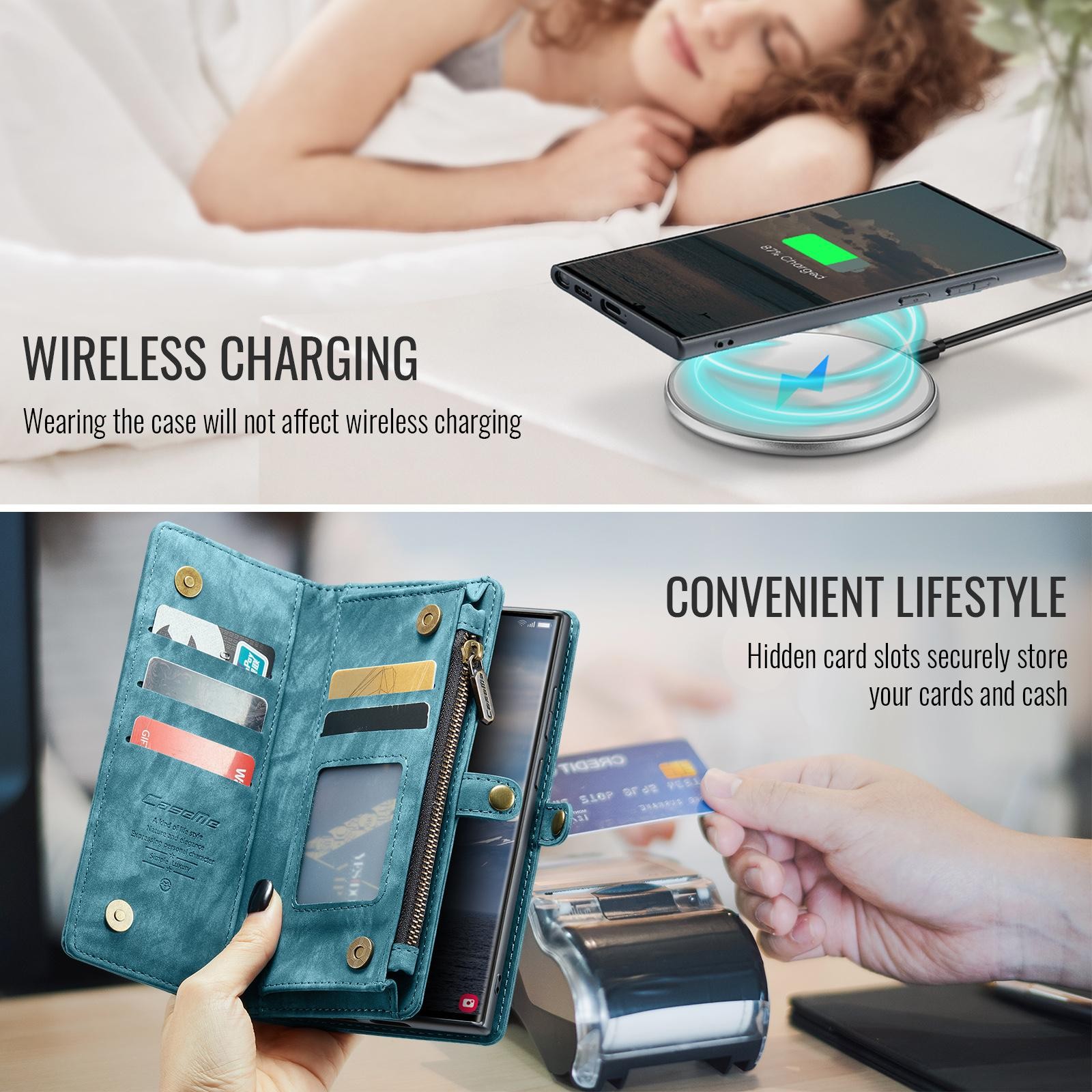 CaseMe 008 Samsung Galaxy S25 Ultra 5G Θήκη Πορτοφόλι με Αποσπώμενη Θήκη Σιλικόνης - Blue