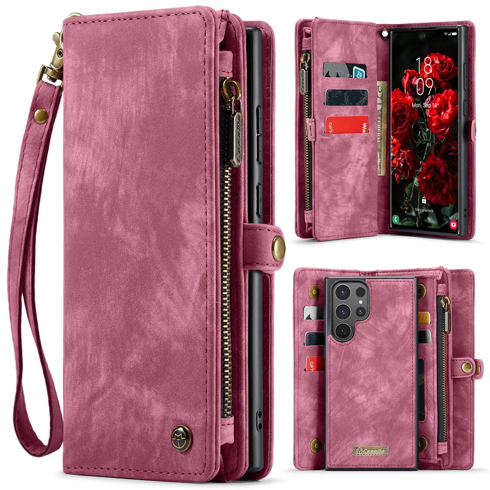 CaseMe 008 Samsung Galaxy S25 Ultra 5G Θήκη Πορτοφόλι με Αποσπώμενη Θήκη Σιλικόνης -Wine red
