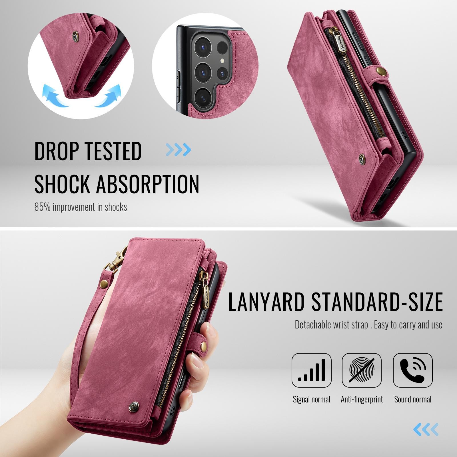 CaseMe 008 Samsung Galaxy S25 Ultra 5G Θήκη Πορτοφόλι με Αποσπώμενη Θήκη Σιλικόνης -Wine red