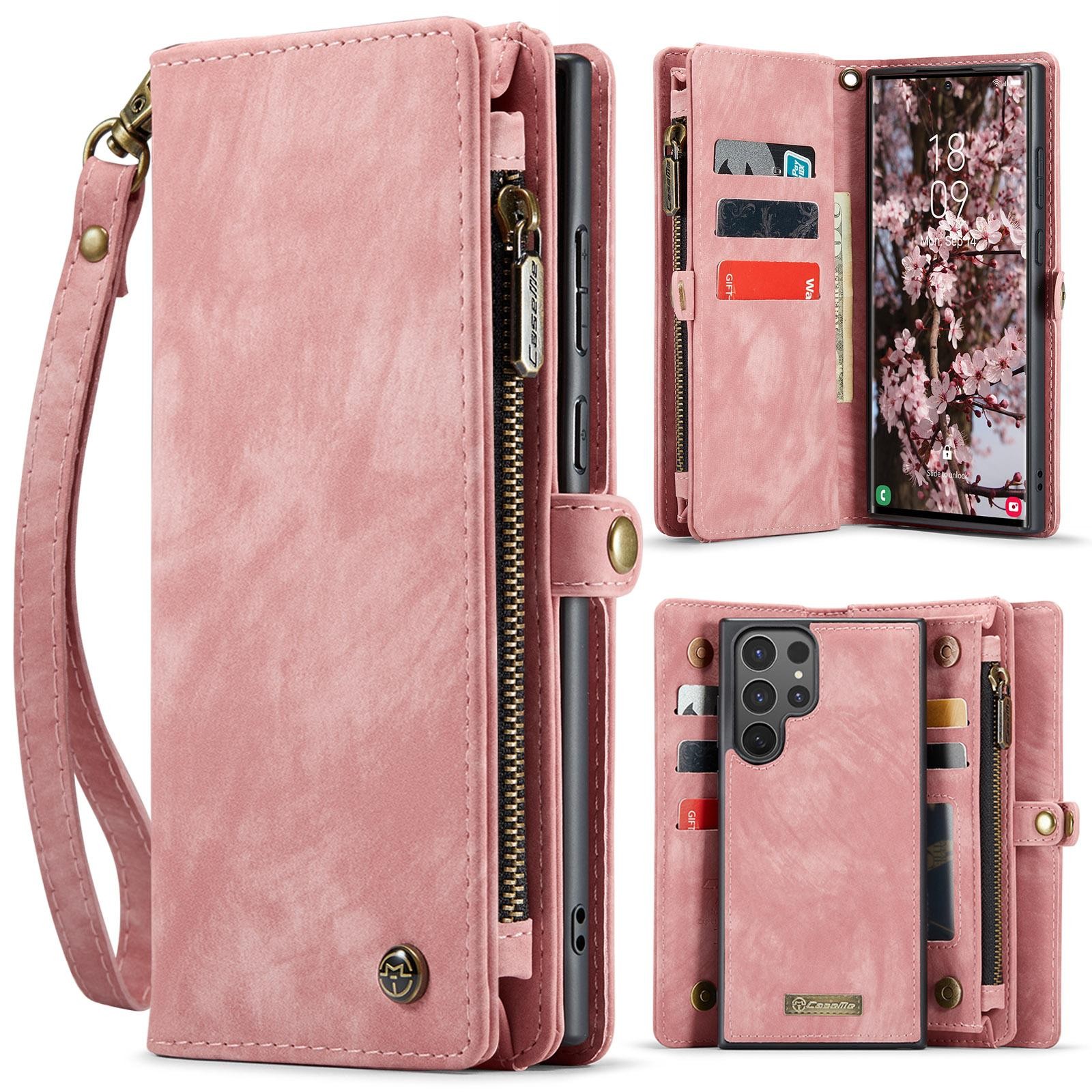 CaseMe 008 Samsung Galaxy S25 5G Θήκη Πορτοφόλι με Αποσπώμενη Θήκη Σιλικόνης -Pink