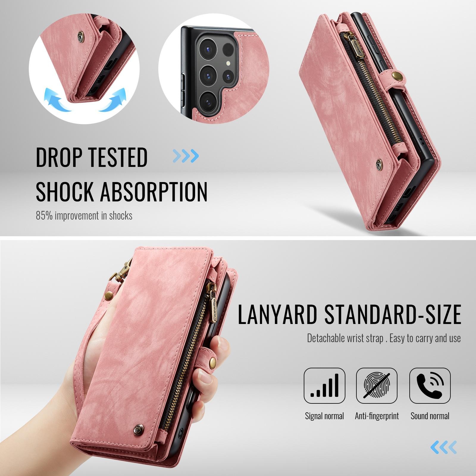 CaseMe 008 Samsung Galaxy S25 5G Θήκη Πορτοφόλι με Αποσπώμενη Θήκη Σιλικόνης -Pink