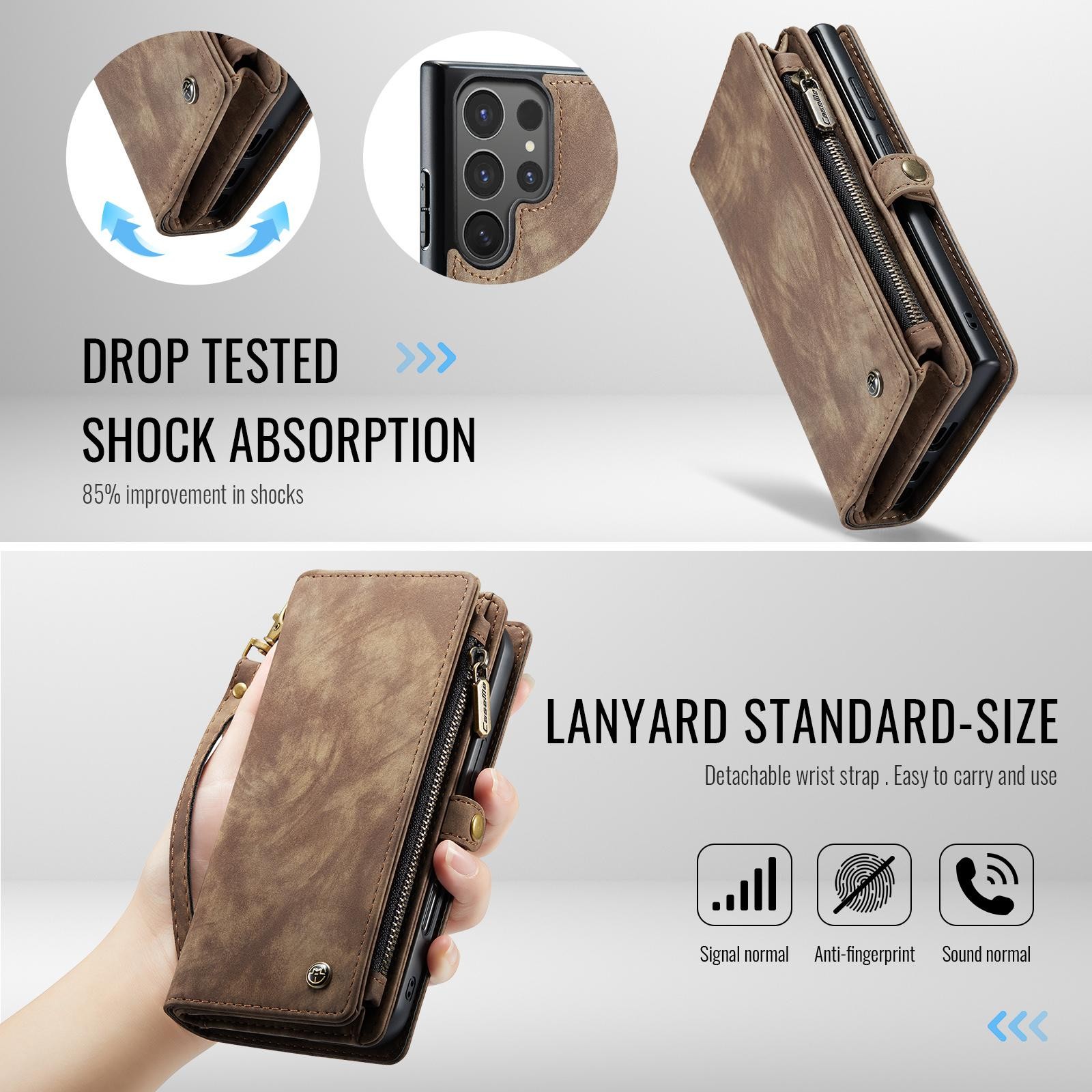 CaseMe 008 Samsung Galaxy S25 Ultra 5G Θήκη Πορτοφόλι με Αποσπώμενη Θήκη Σιλικόνης -Brown
