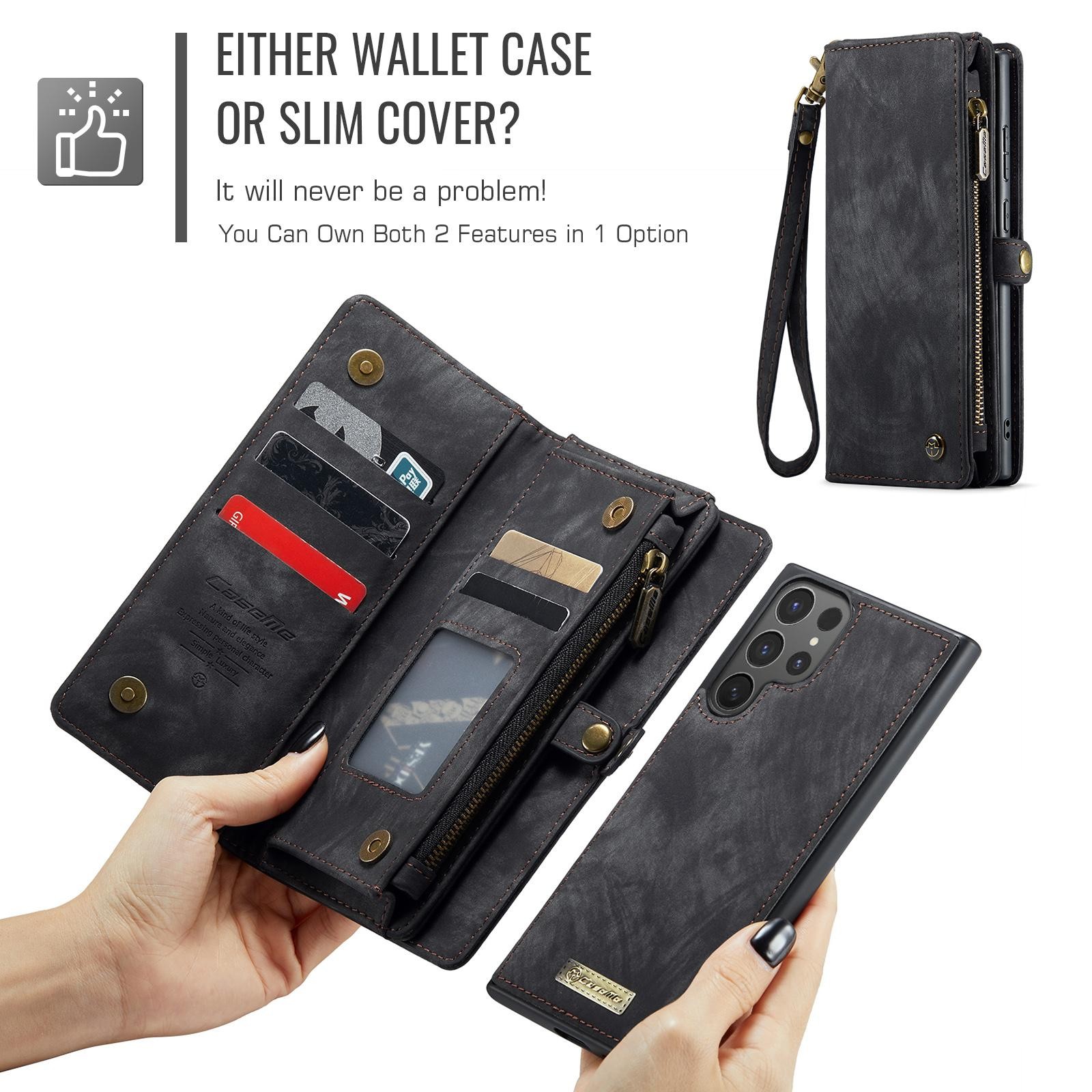 CaseMe 008 Samsung Galaxy S25 Ultra 5G Θήκη Πορτοφόλι με Αποσπώμενη Θήκη Σιλικόνης - Black