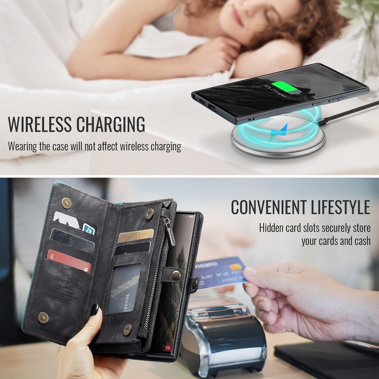 CaseMe 008 Samsung Galaxy S25 Ultra 5G Θήκη Πορτοφόλι με Αποσπώμενη Θήκη Σιλικόνης - Black
