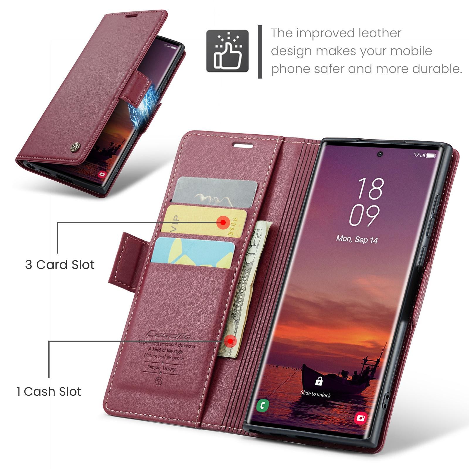CaseMe 023 Samsung Galaxy S25 Ultra 5G RFID Θήκη Πορτοφόλι Δερμάτινη – Red