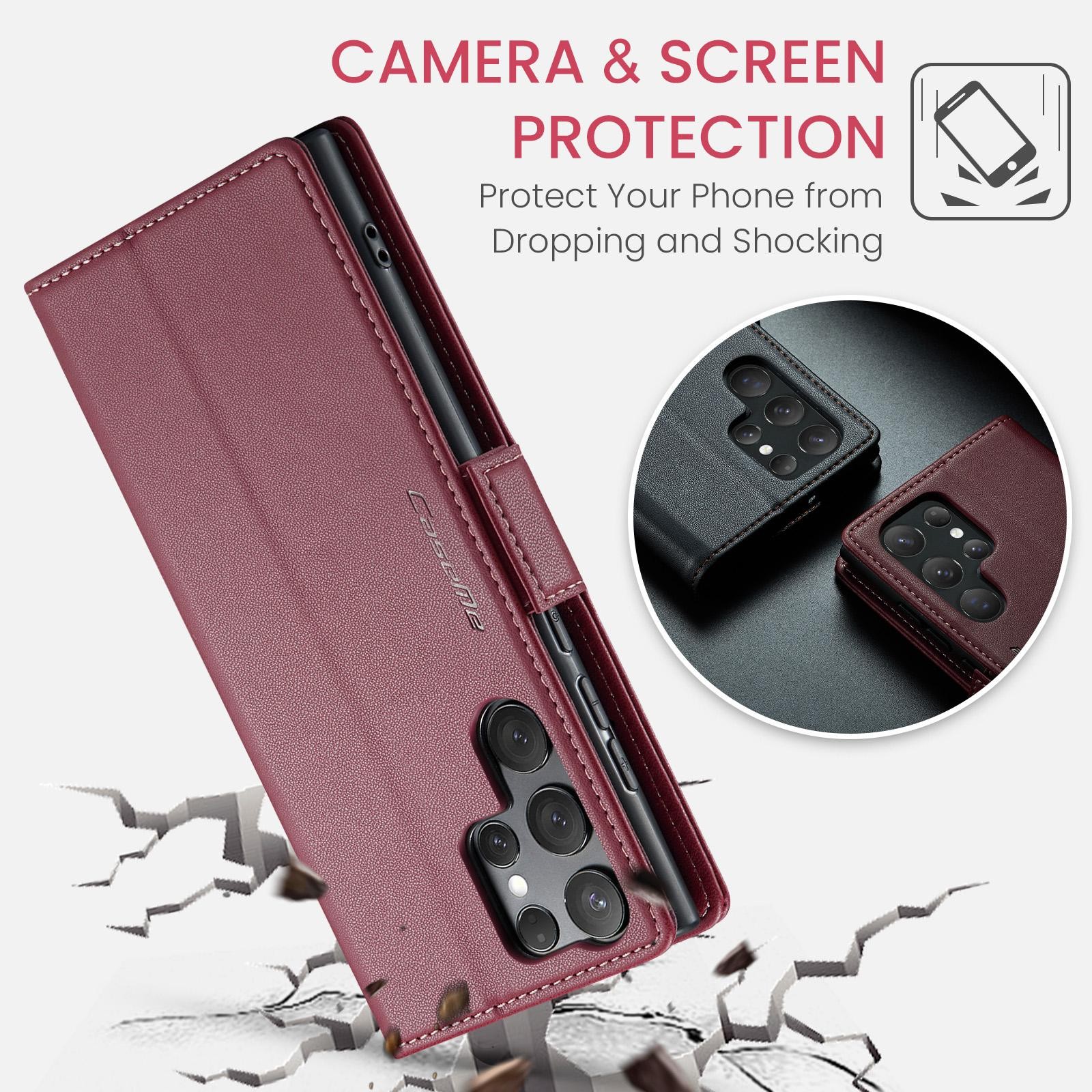 CaseMe 023 Samsung Galaxy S25 Ultra 5G RFID Θήκη Πορτοφόλι Δερμάτινη – Red