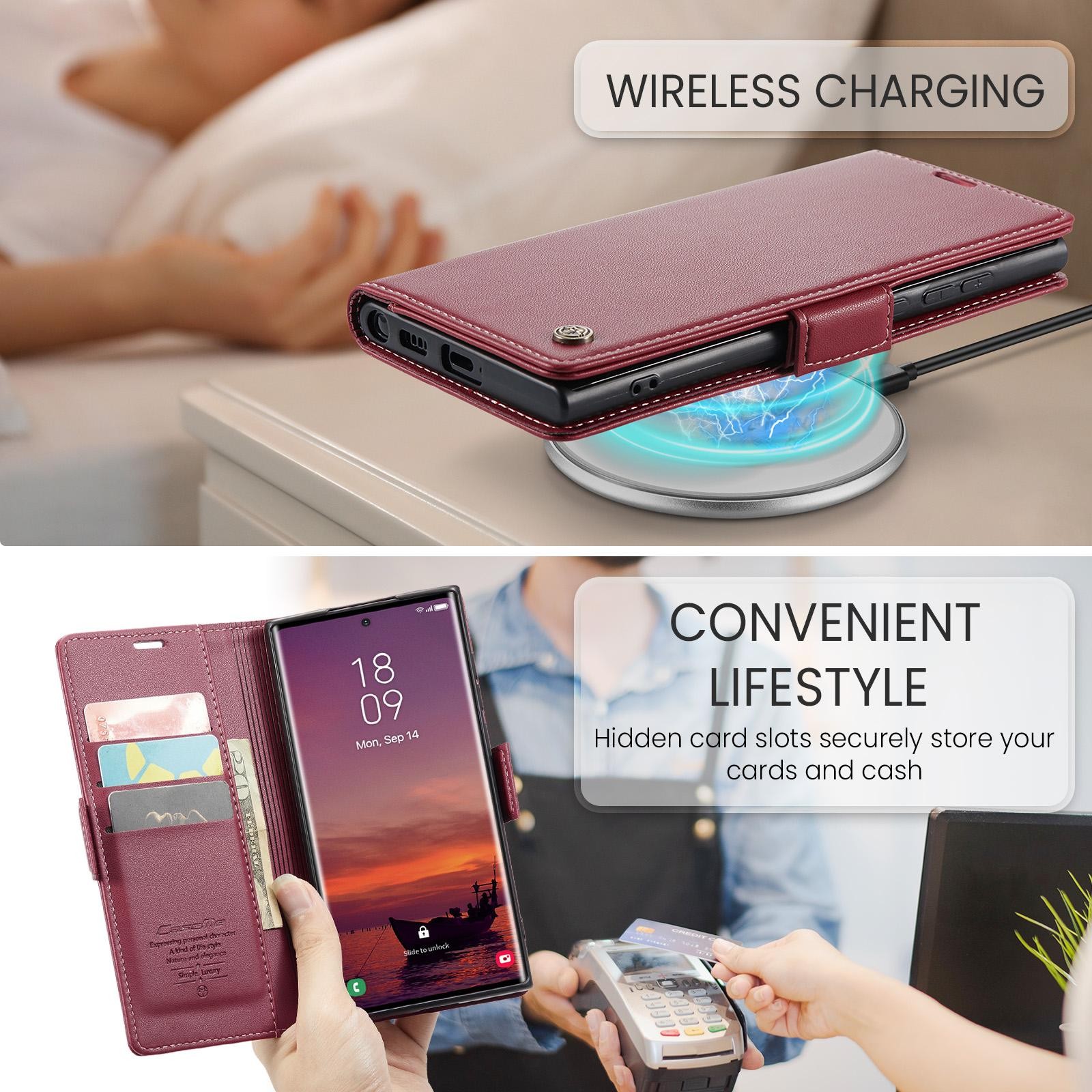CaseMe 023 Samsung Galaxy S25 Ultra 5G RFID Θήκη Πορτοφόλι Δερμάτινη – Red