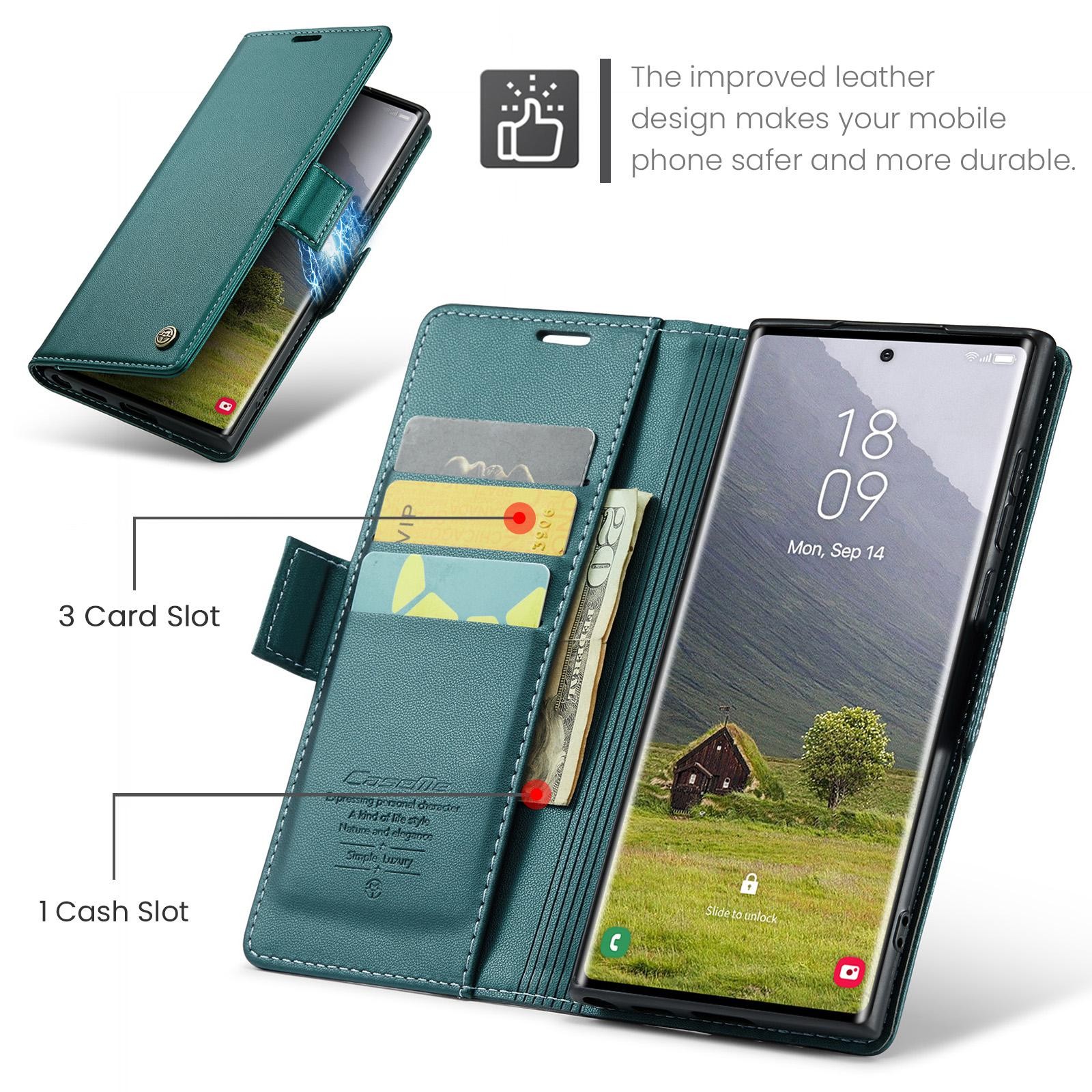 CaseMe 023 Samsung Galaxy S25 Ultra 5G RFID Θήκη Πορτοφόλι Δερμάτινη –Green