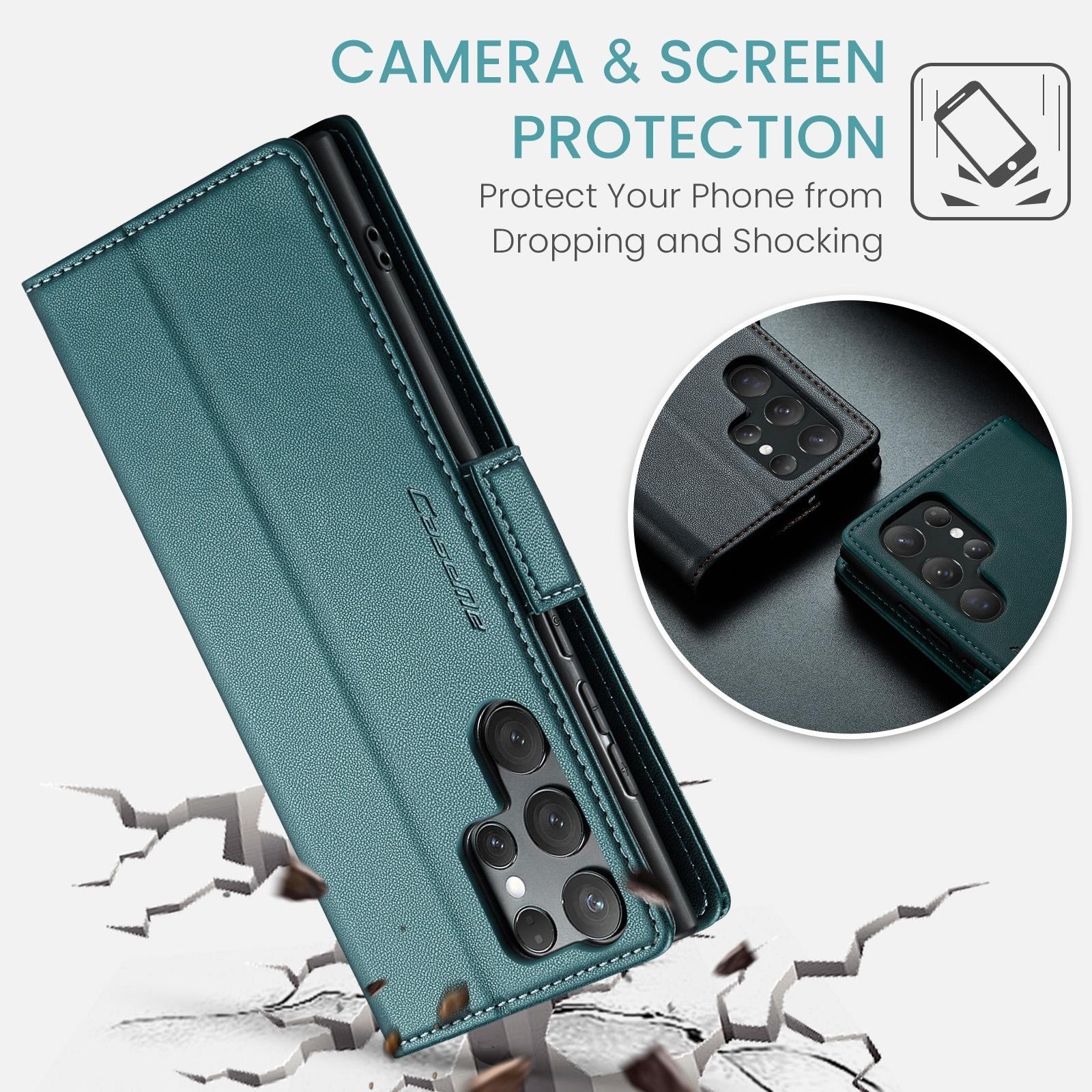 CaseMe 023 Samsung Galaxy S25 Ultra 5G RFID Θήκη Πορτοφόλι Δερμάτινη –Green