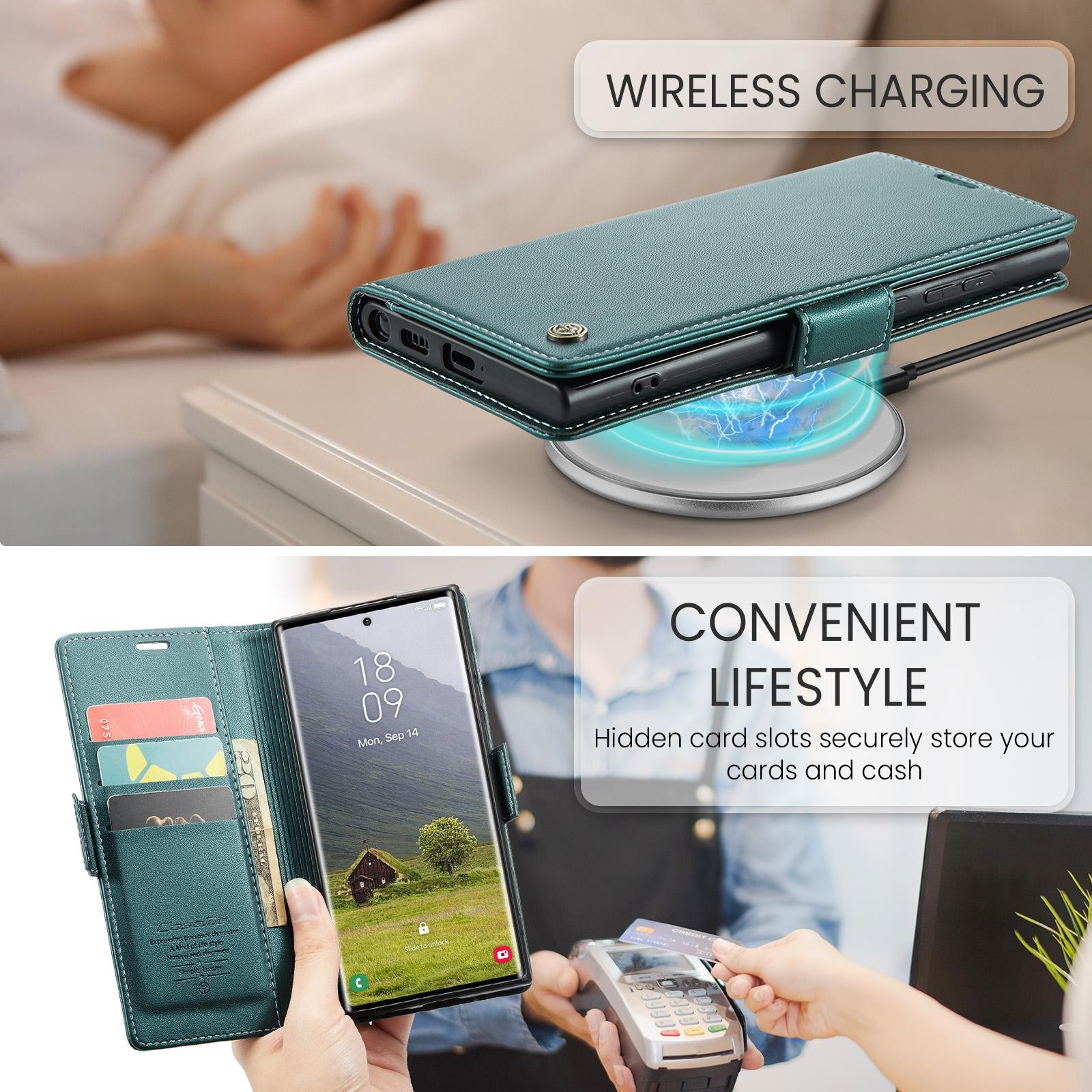 CaseMe 023 Samsung Galaxy S25 Ultra 5G RFID Θήκη Πορτοφόλι Δερμάτινη –Green