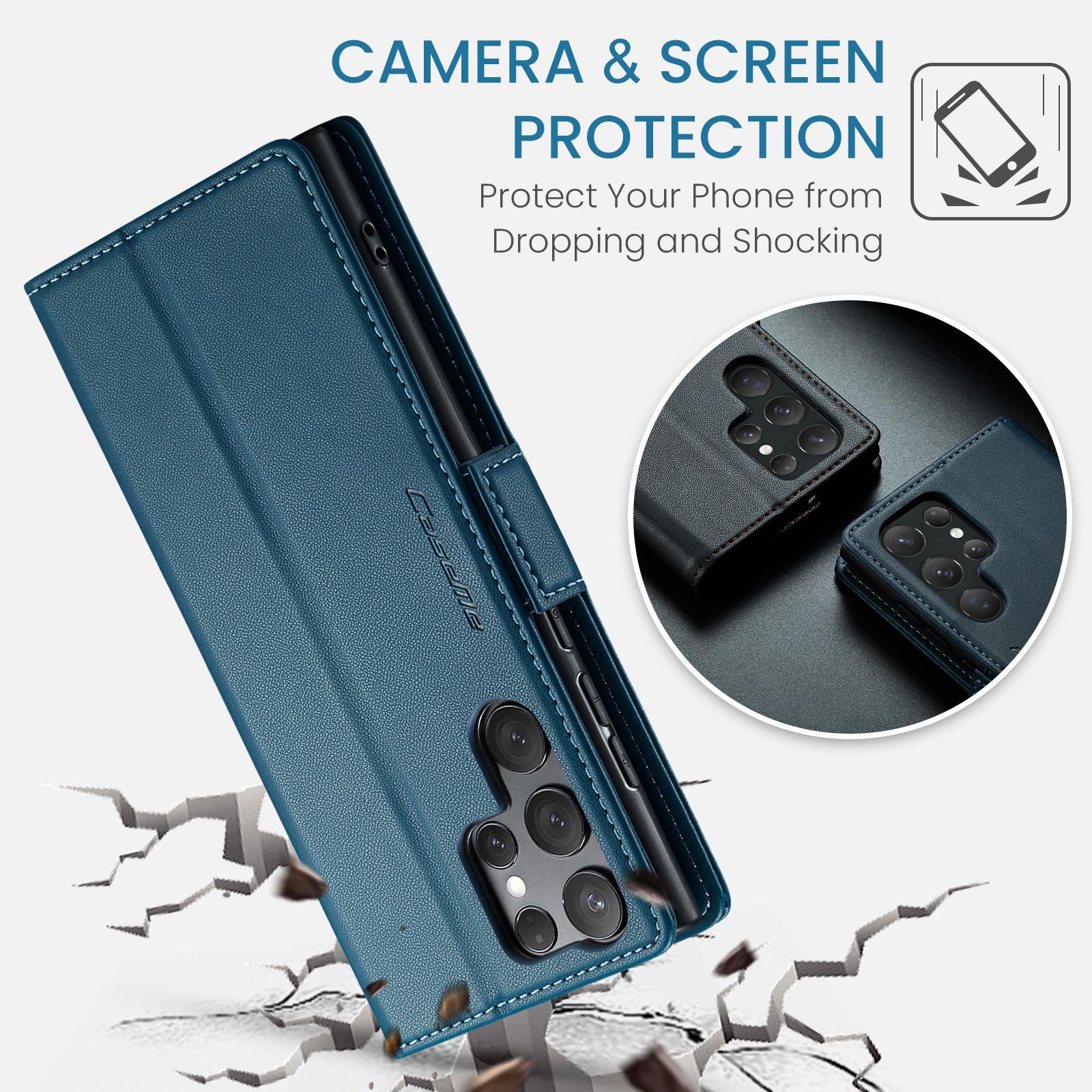 CaseMe 023 Samsung Galaxy S25 Ultra 5G RFID Θήκη Πορτοφόλι Δερμάτινη – Blue