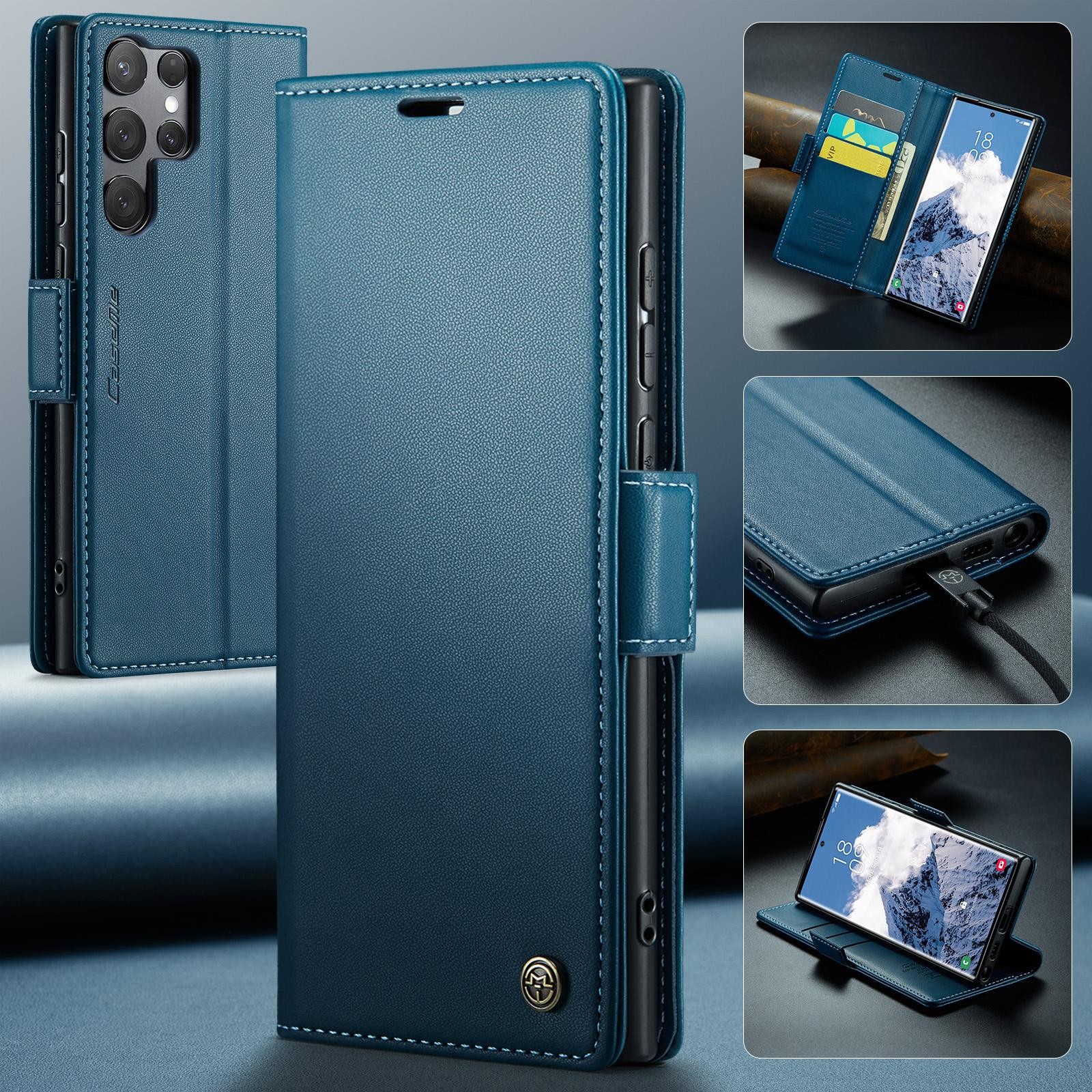 CaseMe 023 Samsung Galaxy S25 Ultra 5G RFID Θήκη Πορτοφόλι Δερμάτινη – Blue