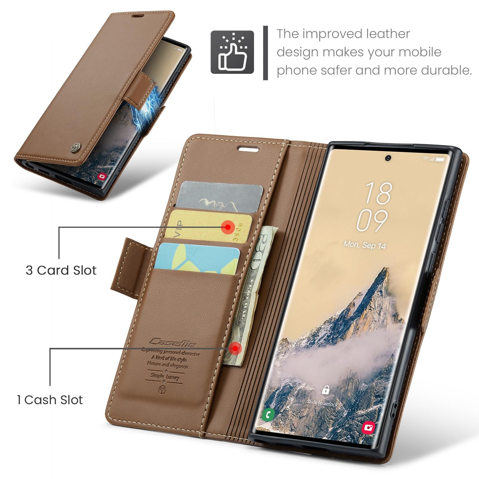 CaseMe 023 Samsung Galaxy S25 Ultra 5G RFID Θήκη Πορτοφόλι Δερμάτινη –Brown