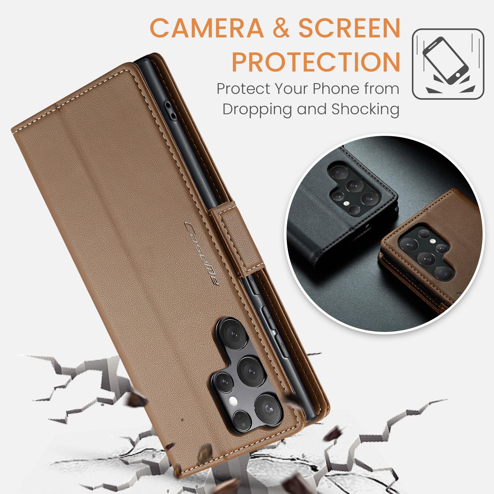 CaseMe 023 Samsung Galaxy S25 Ultra 5G RFID Θήκη Πορτοφόλι Δερμάτινη –Brown