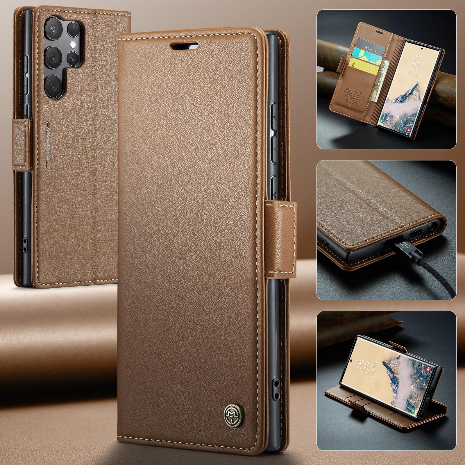 CaseMe 023 Samsung Galaxy S25 Ultra 5G RFID Θήκη Πορτοφόλι Δερμάτινη –Brown