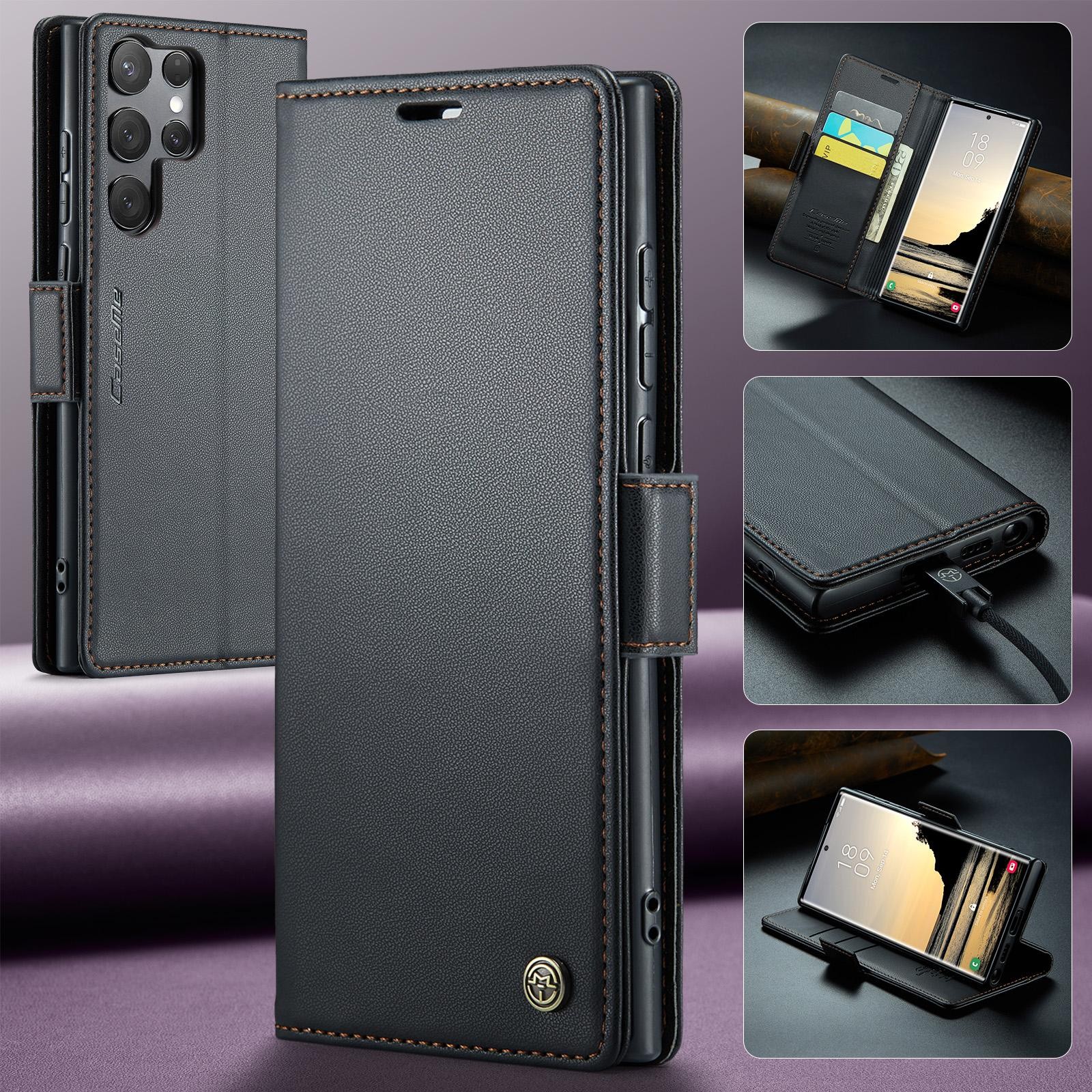 CaseMe 023 Samsung Galaxy S25 5G RFID Θήκη Πορτοφόλι Δερμάτινη –Black