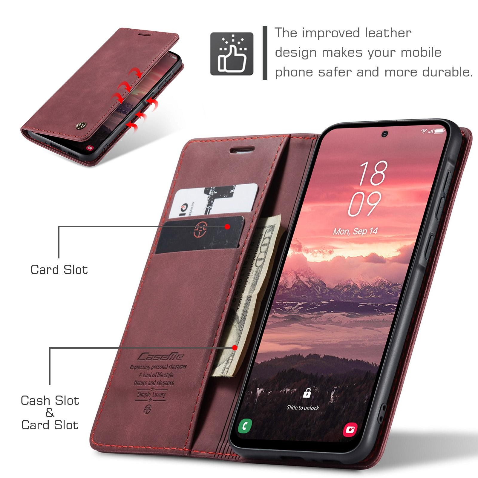 CaseMe 013 Samsung Galaxy A56 5G Retro Leather Θήκη Βιβλίο - Red