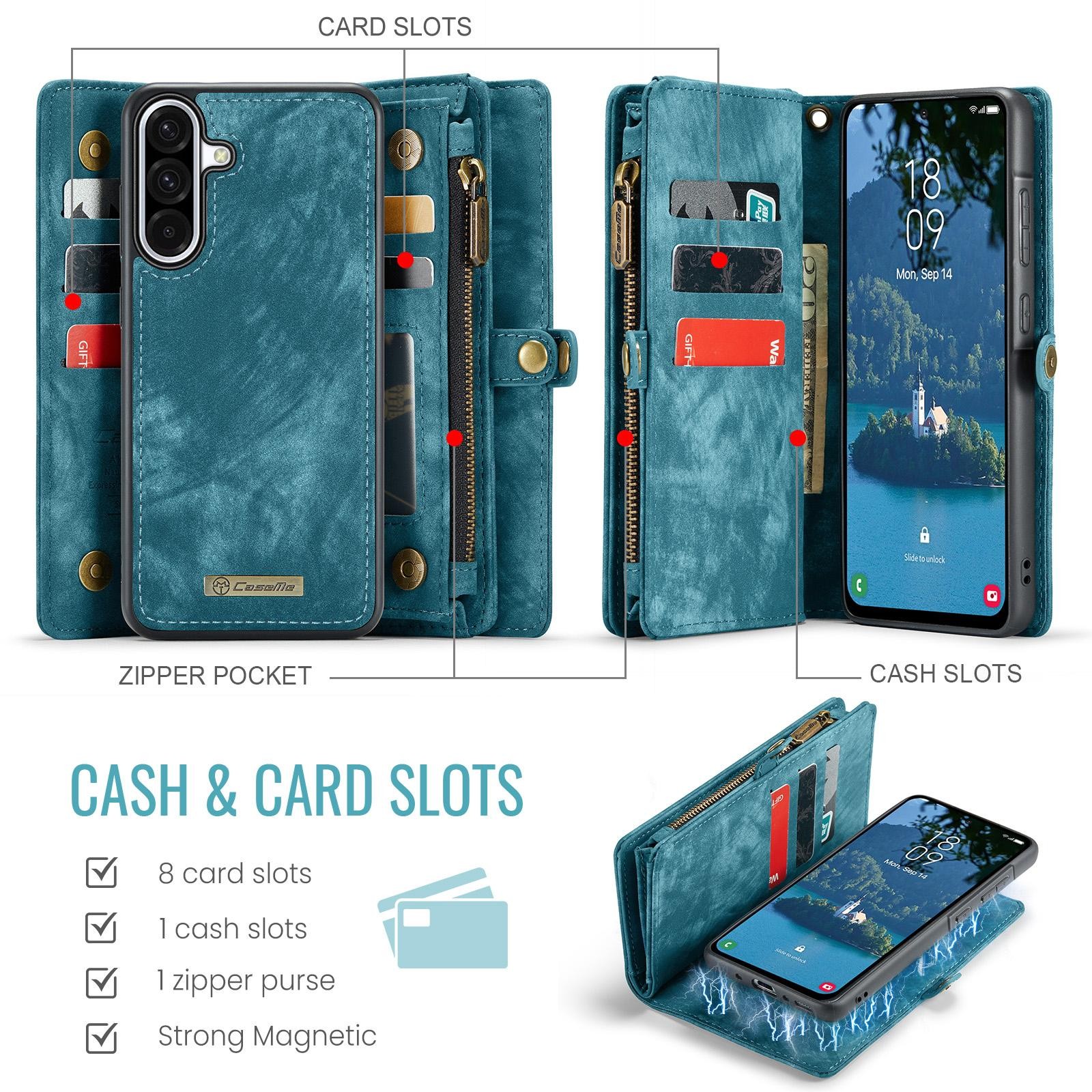 CaseMe 008 Samsung Galaxy A56 5G Θήκη Πορτοφόλι με Αποσπώμενη Θήκη Σιλικόνης -Blue