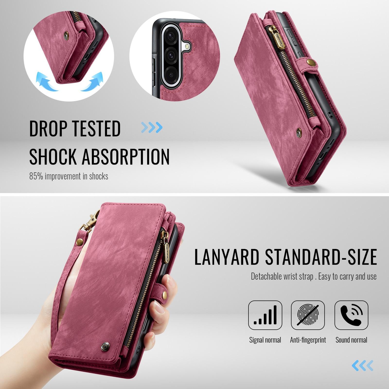 CaseMe 008 Samsung Galaxy A56 5G Θήκη Πορτοφόλι με Αποσπώμενη Θήκη Σιλικόνης -Wine red